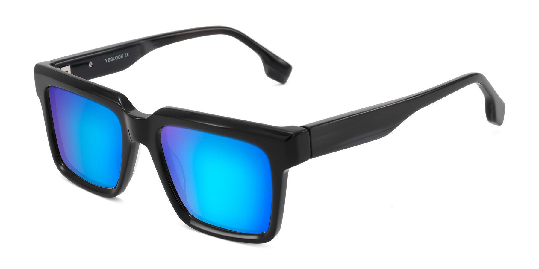 Angle of Kieta in Black/Gray Brown Striped with Blue Mirrored Lenses