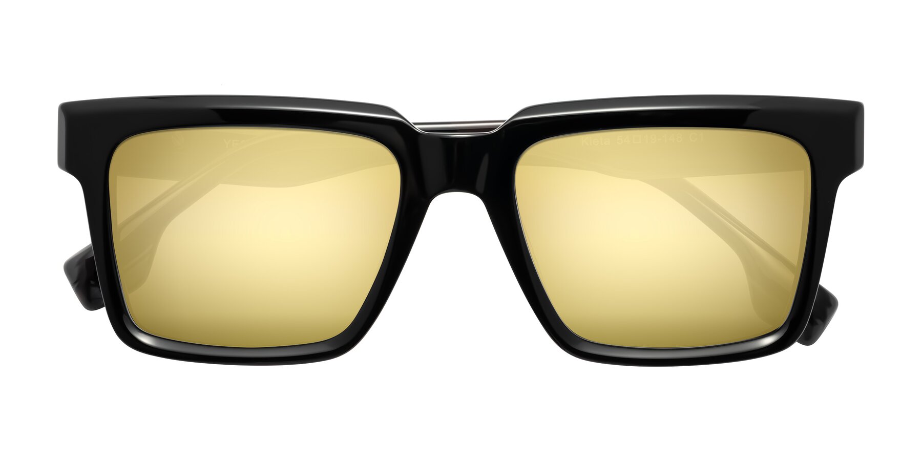 Folded Front of Kieta in Black/Gray Brown Striped with Gold Mirrored Lenses
