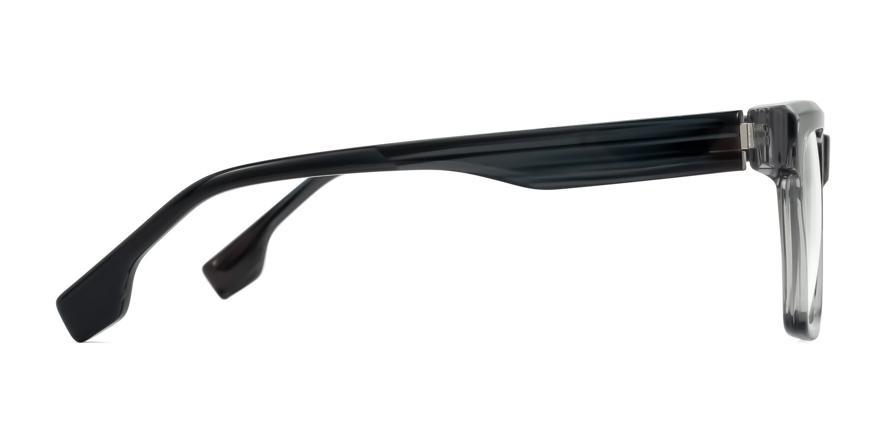 Side of Kieta in Transparent Gray/Gray Brown Striped with Clear Eyeglass Lenses