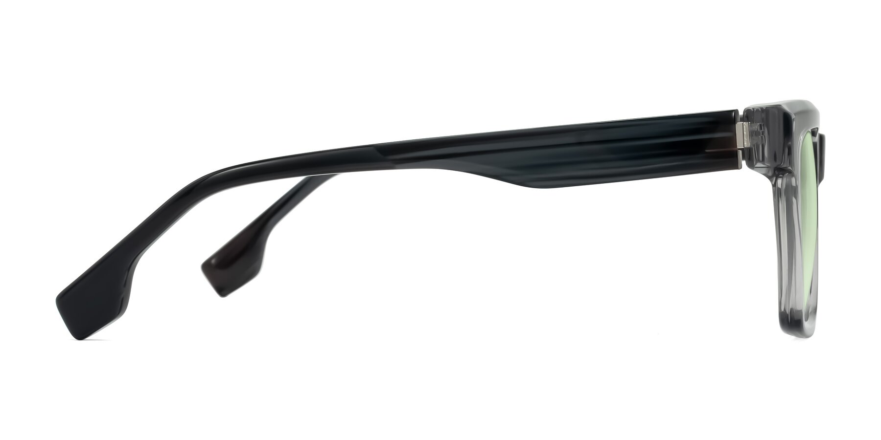 Side of Kieta in Transparent Gray/Gray Brown Striped with Light Green Tinted Lenses