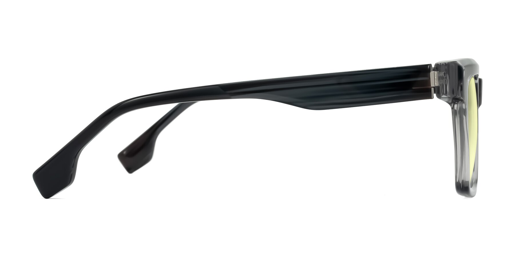 Side of Kieta in Transparent Gray/Gray Brown Striped with Light Yellow Tinted Lenses