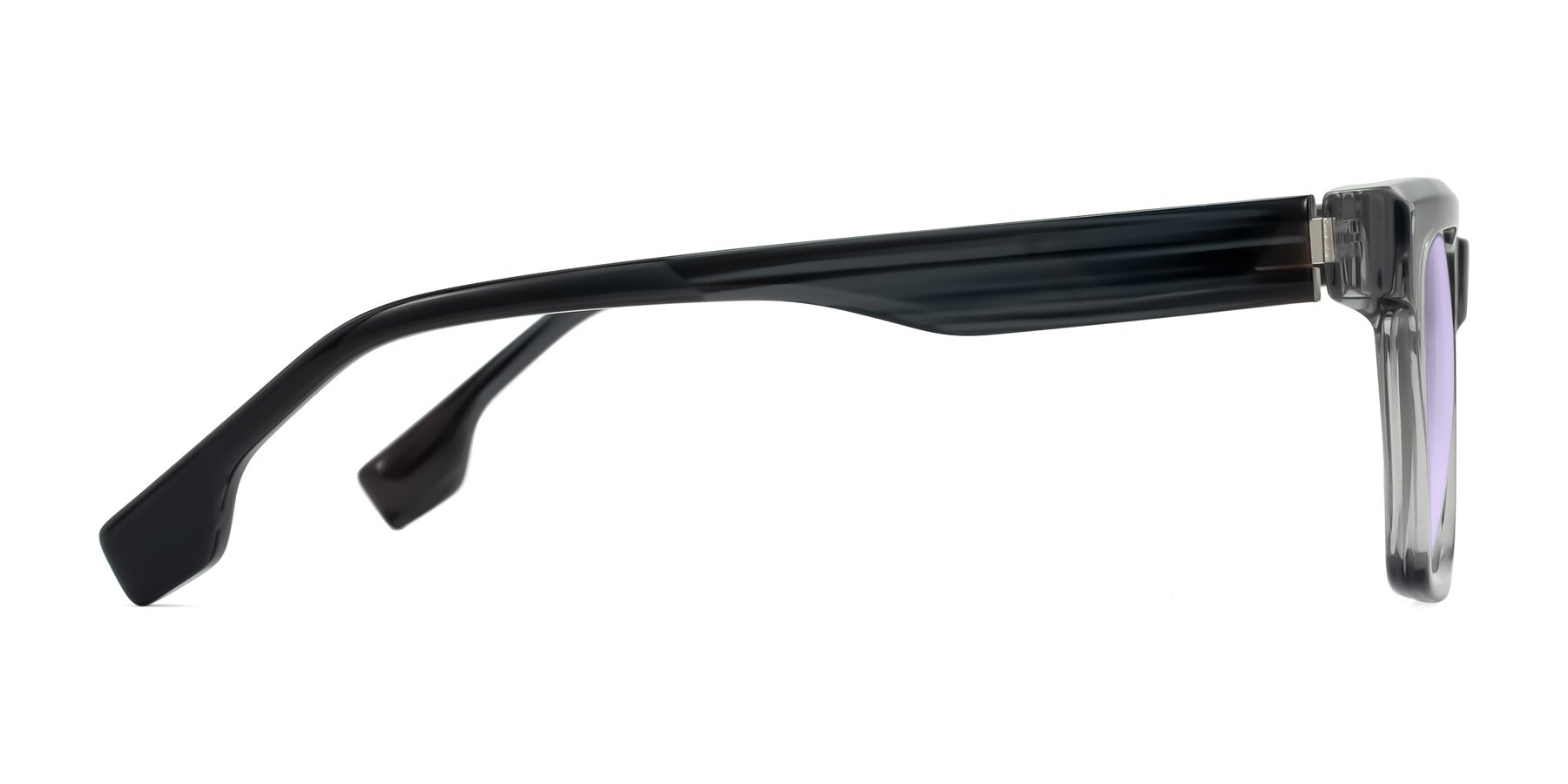 Side of Kieta in Transparent Gray/Gray Brown Striped with Light Purple Tinted Lenses
