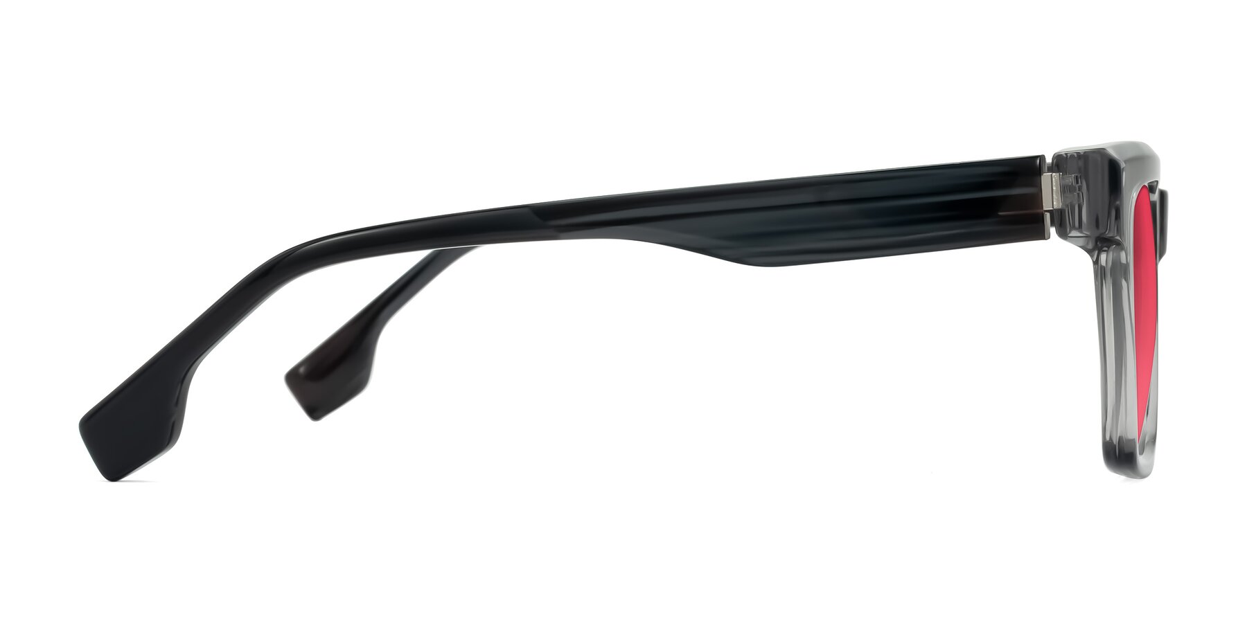 Side of Kieta in Transparent Gray/Gray Brown Striped with Red Tinted Lenses