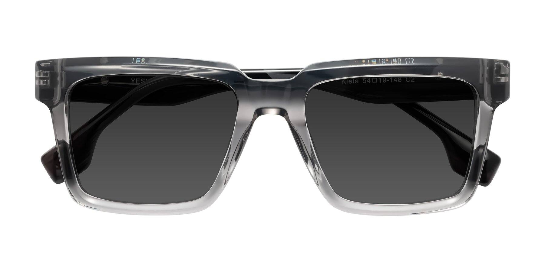 Folded Front of Kieta in Transparent Gray/Gray Brown Striped with Gray Tinted Lenses