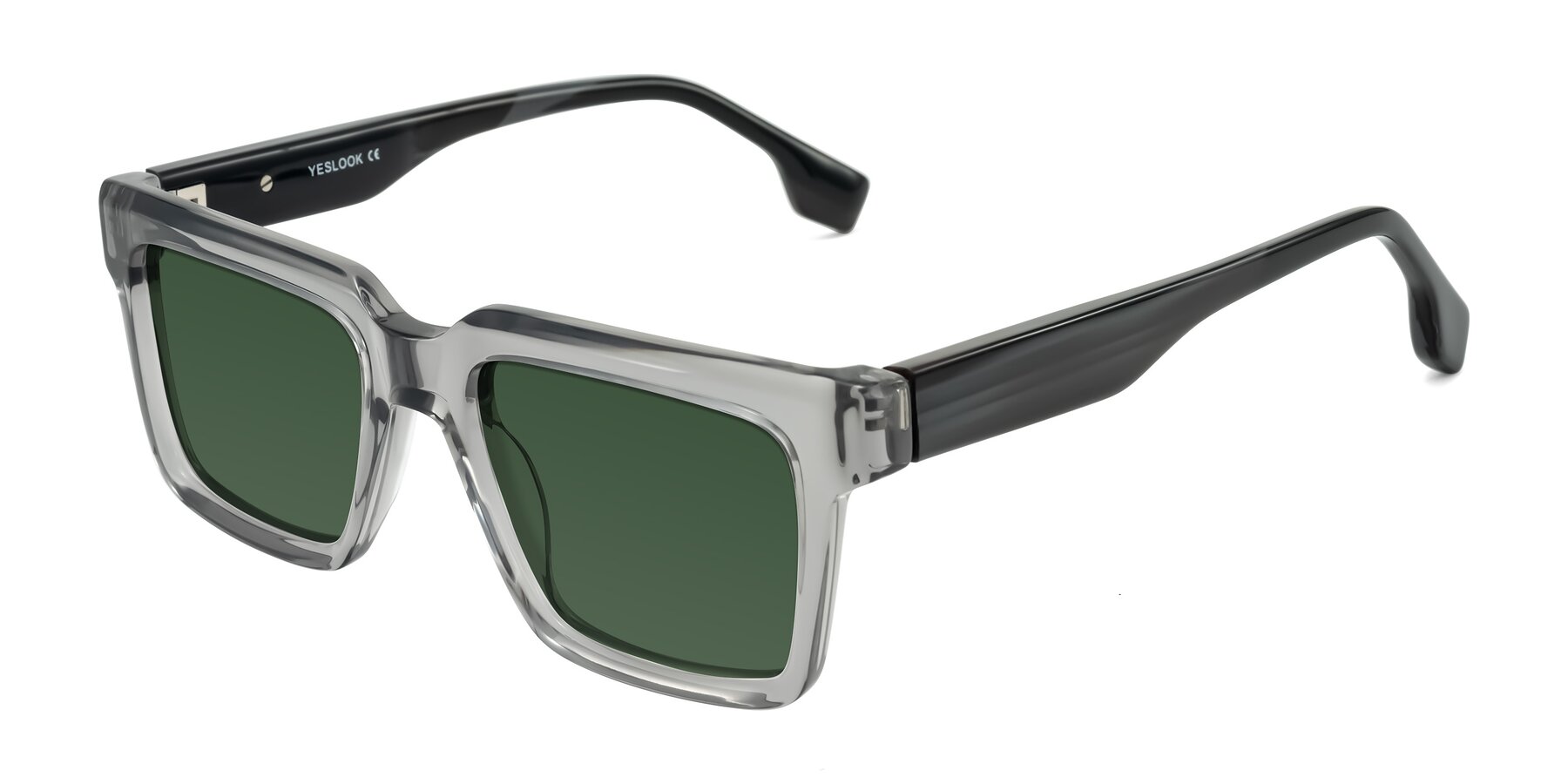 Angle of Kieta in Transparent Gray/Gray Brown Striped with Green Tinted Lenses