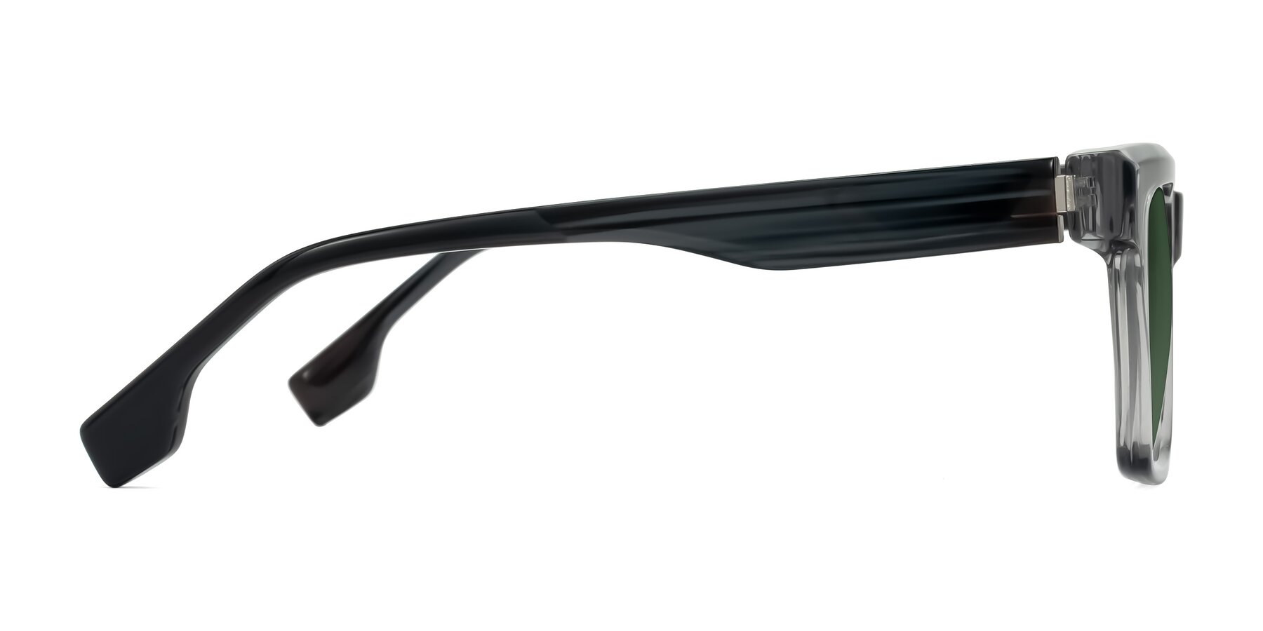 Side of Kieta in Transparent Gray/Gray Brown Striped with Green Tinted Lenses