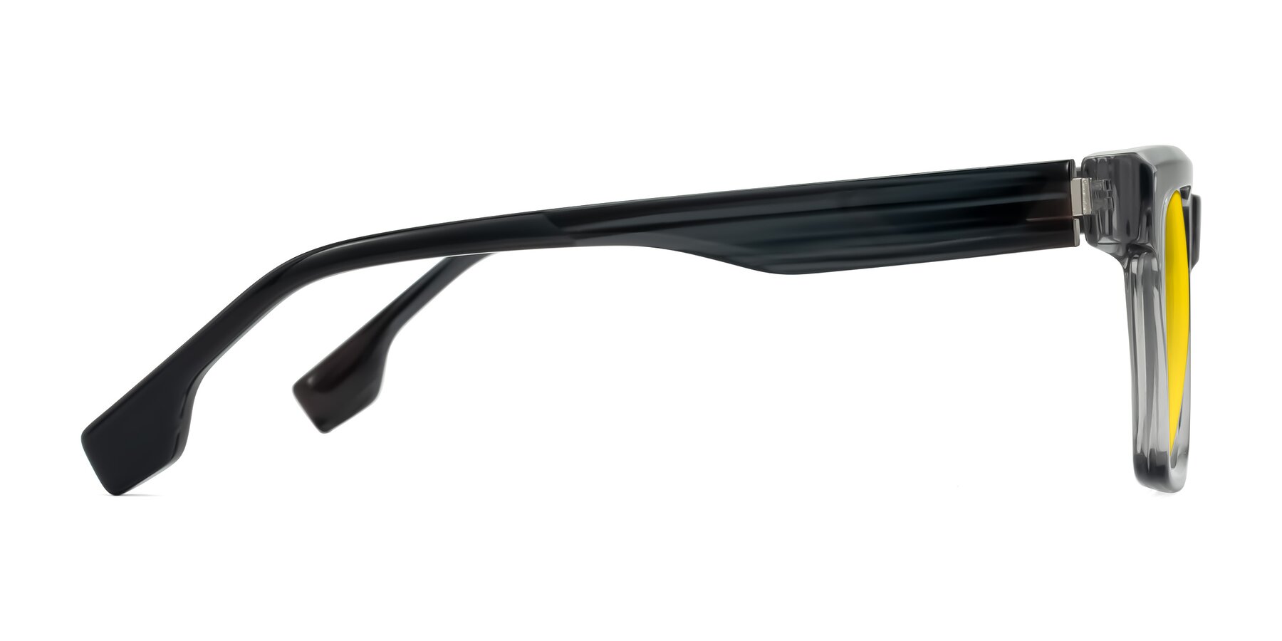 Side of Kieta in Transparent Gray/Gray Brown Striped with Yellow Tinted Lenses