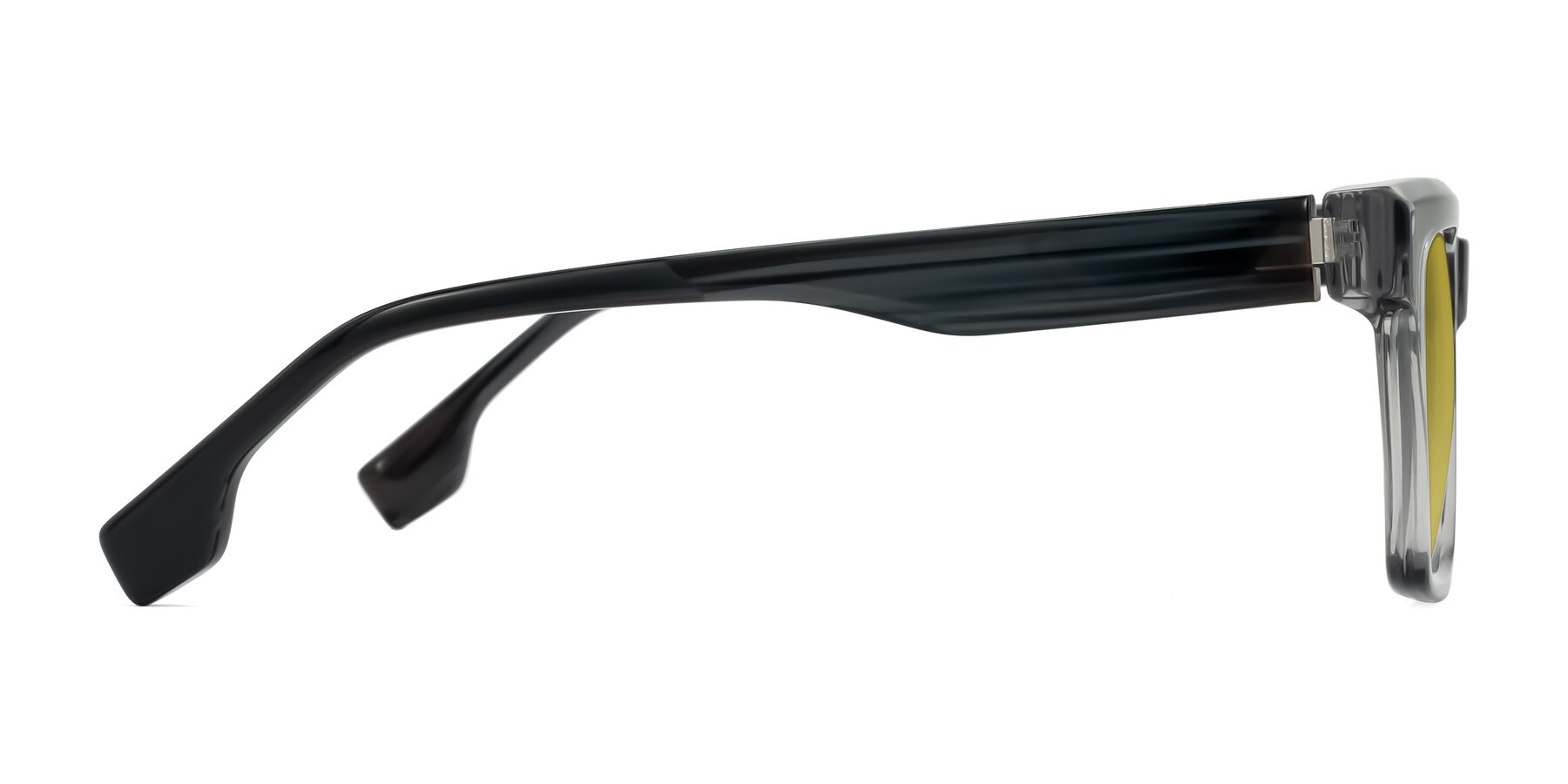 Side of Kieta in Transparent Gray/Gray Brown Striped with Champagne Tinted Lenses