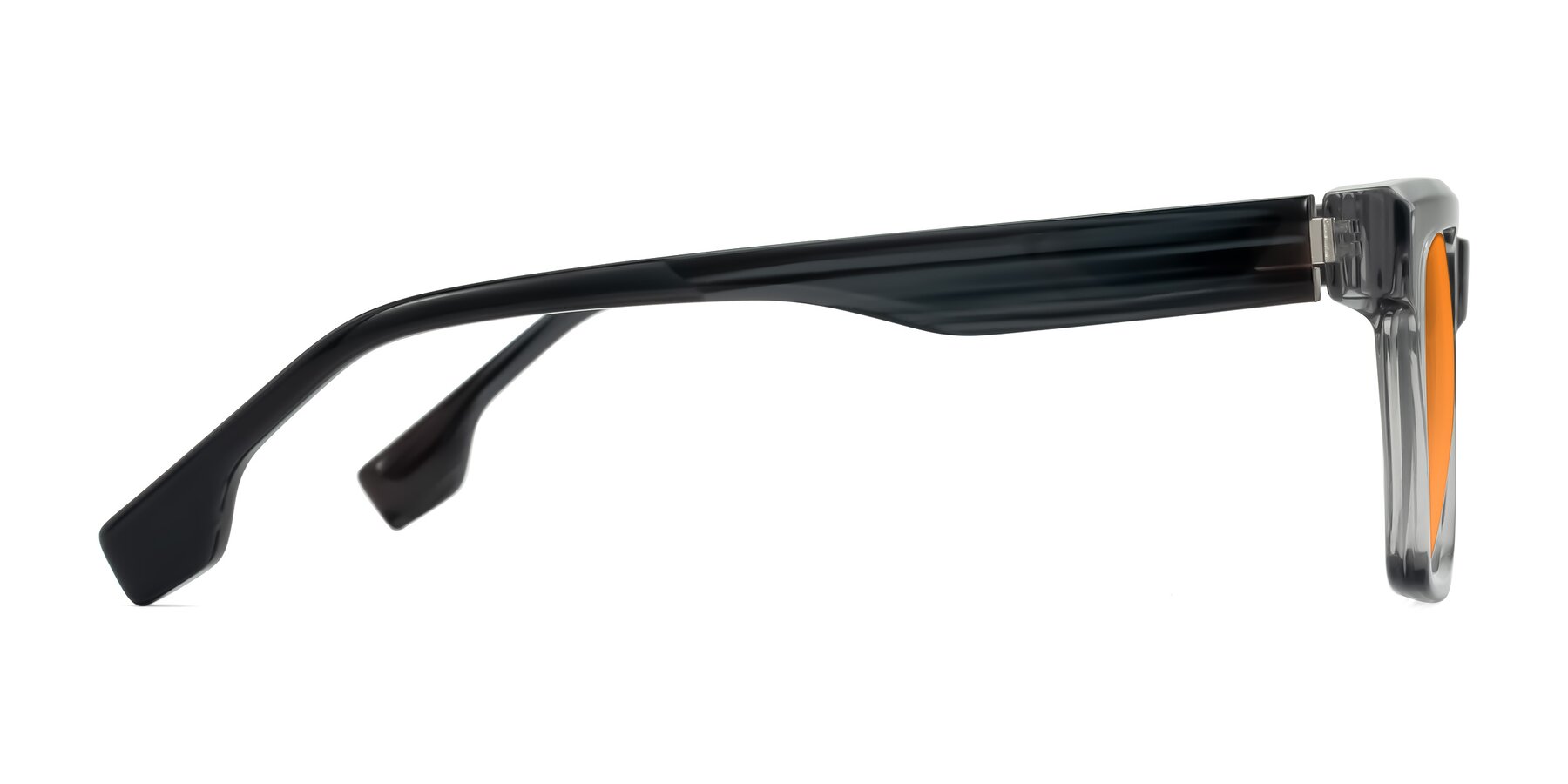 Side of Kieta in Transparent Gray/Gray Brown Striped with Orange Tinted Lenses