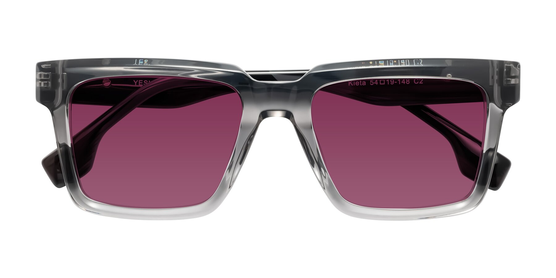 Folded Front of Kieta in Transparent Gray/Gray Brown Striped with Wine Tinted Lenses