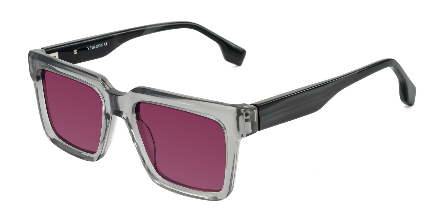Angle of Kieta in Transparent Gray/Gray Brown Striped with Wine Tinted Lenses