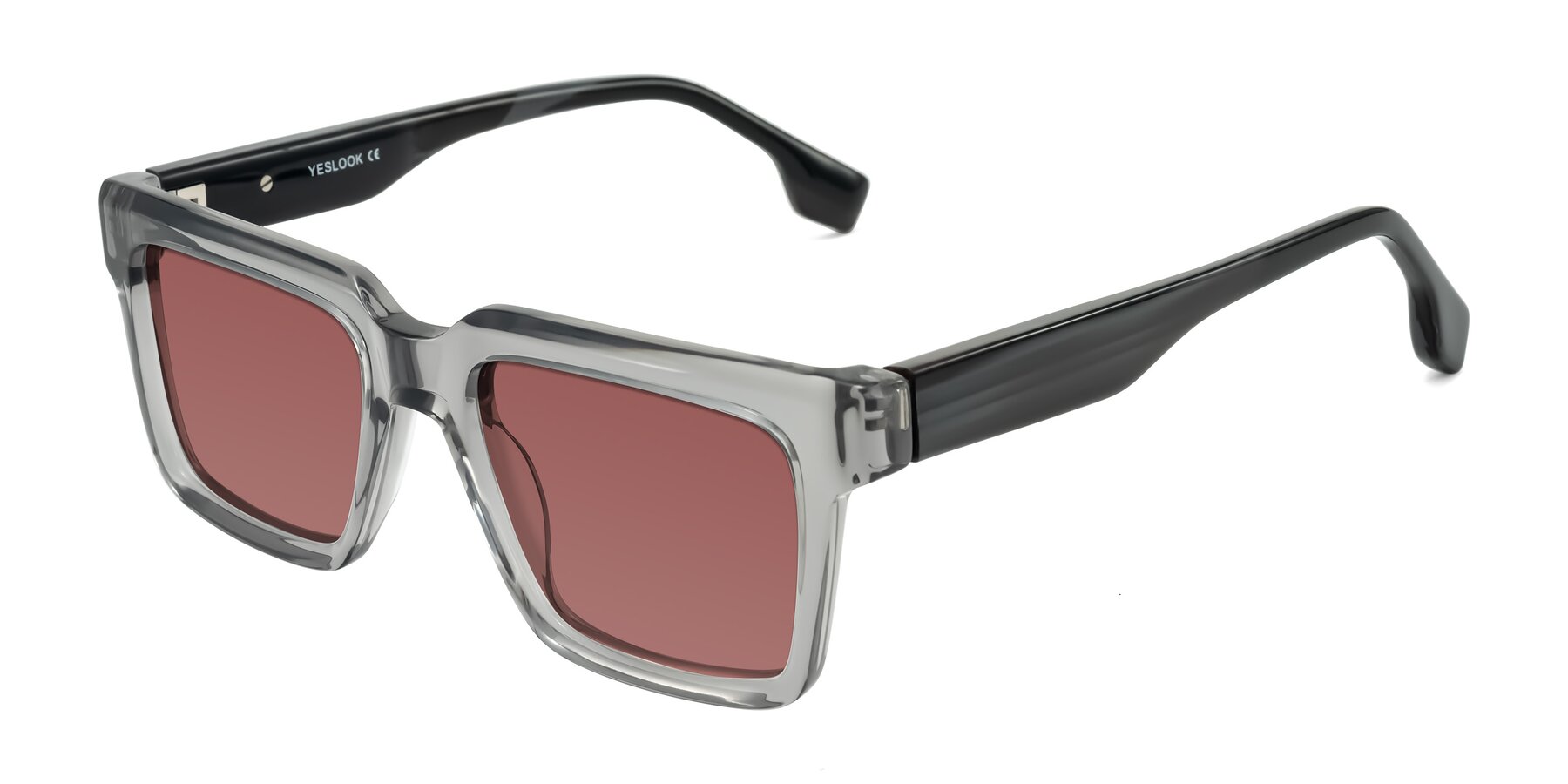 Angle of Kieta in Transparent Gray/Gray Brown Striped with Garnet Tinted Lenses