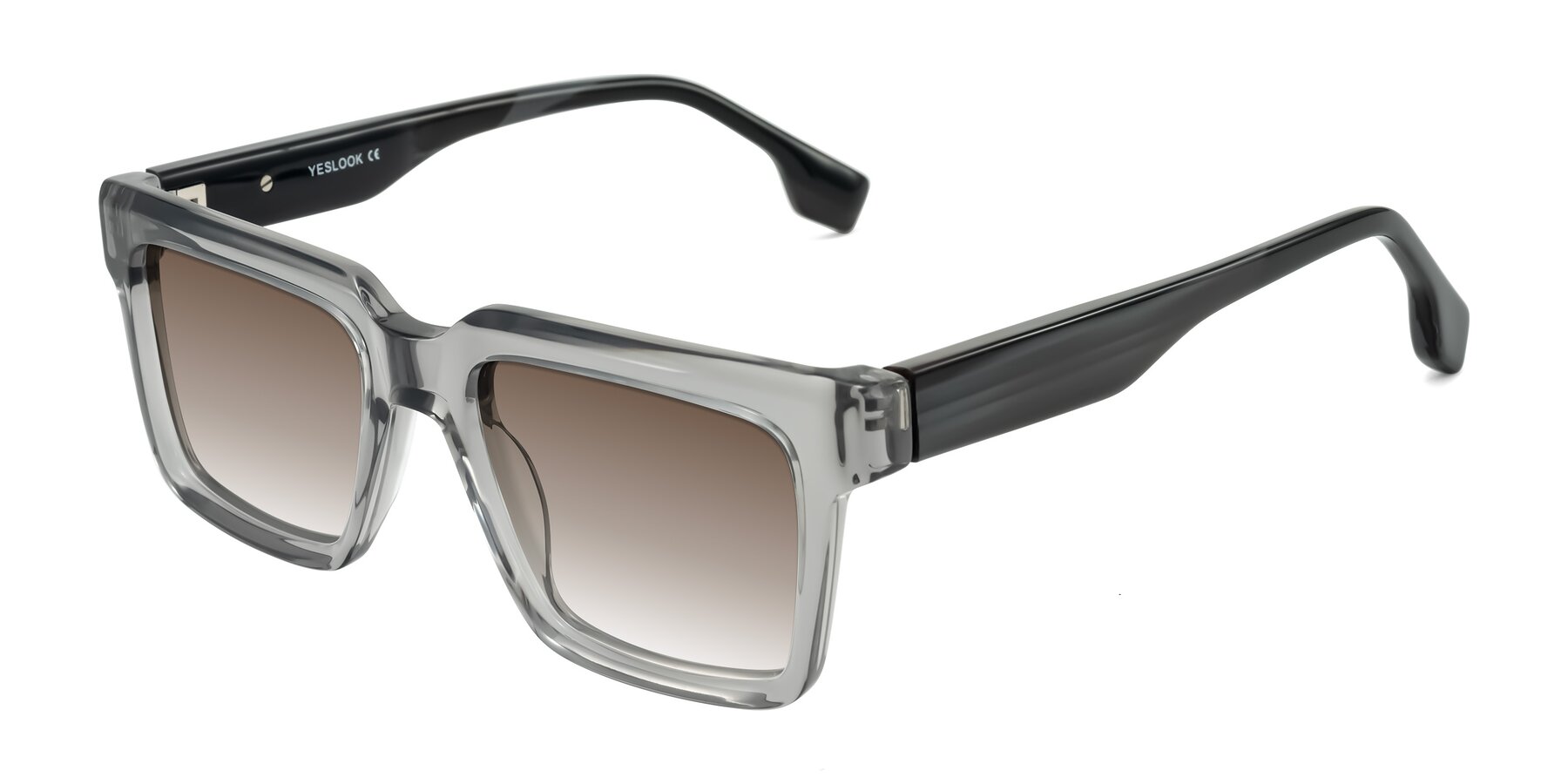 Angle of Kieta in Transparent Gray/Gray Brown Striped with Brown Gradient Lenses