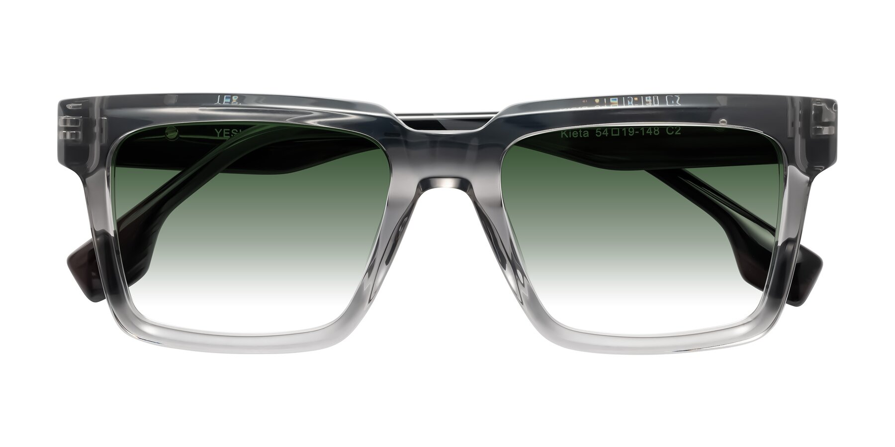 Folded Front of Kieta in Transparent Gray/Gray Brown Striped with Green Gradient Lenses