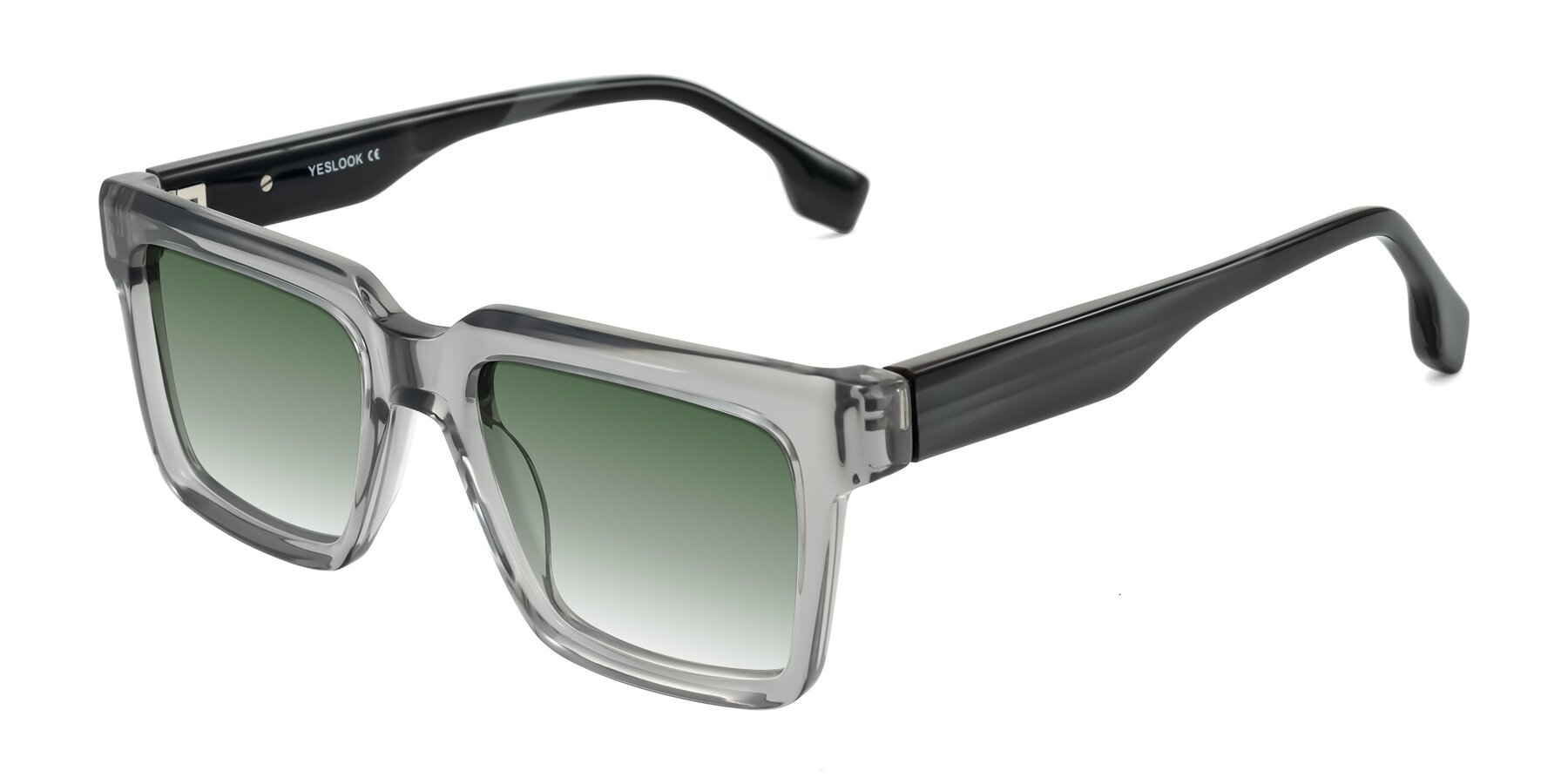 Angle of Kieta in Transparent Gray/Gray Brown Striped with Green Gradient Lenses