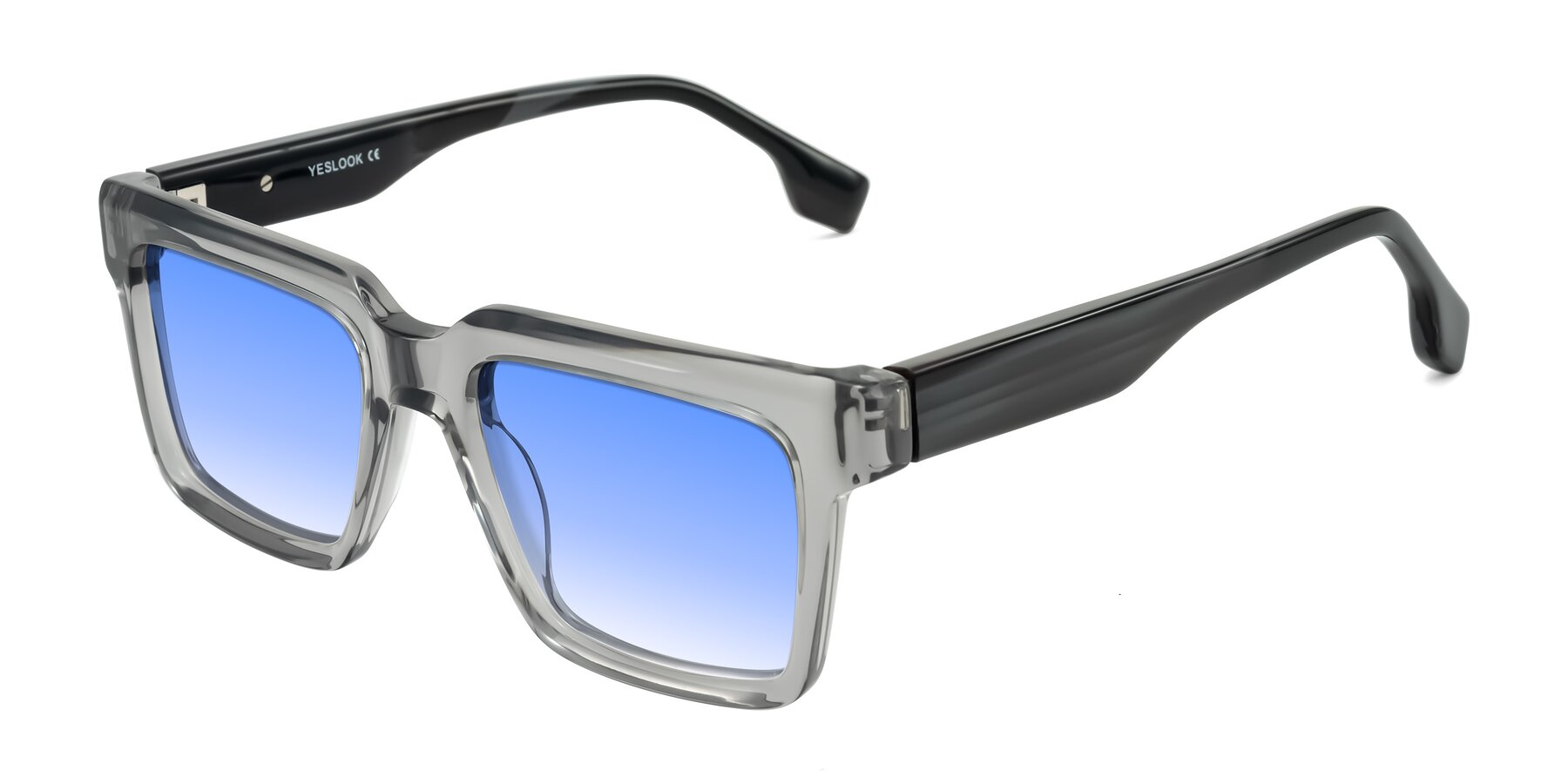 Angle of Kieta in Transparent Gray/Gray Brown Striped with Blue Gradient Lenses