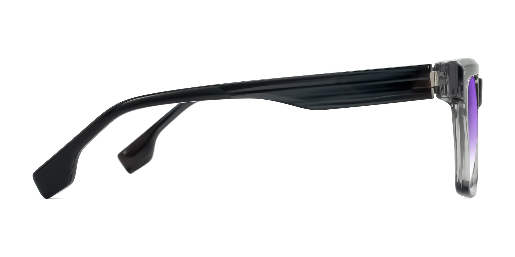 Side of Kieta in Transparent Gray/Gray Brown Striped with Purple Gradient Lenses