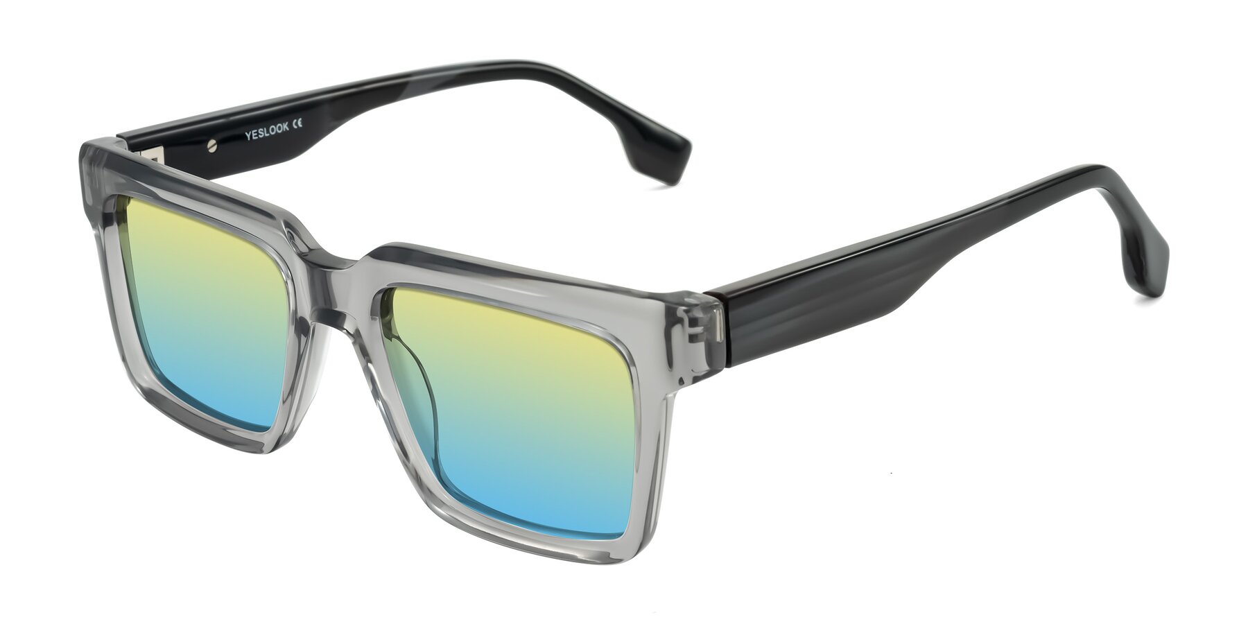 Angle of Kieta in Transparent Gray/Gray Brown Striped with Yellow / Blue Gradient Lenses