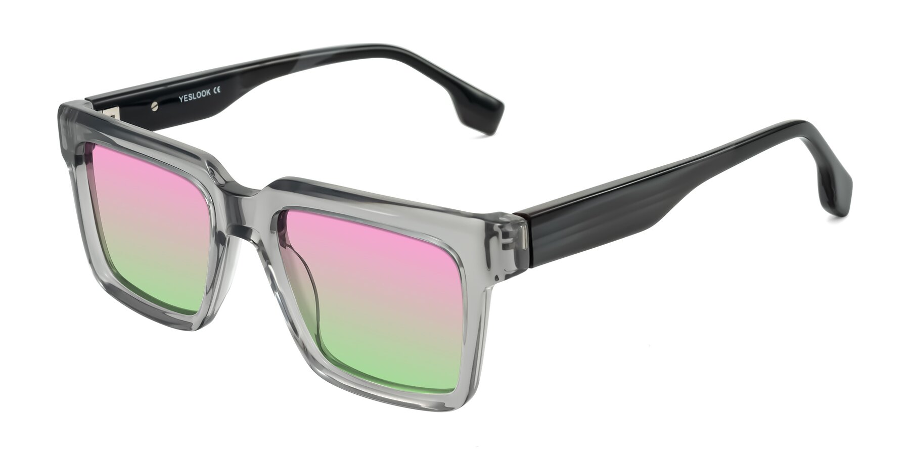 Angle of Kieta in Transparent Gray/Gray Brown Striped with Pink / Green Gradient Lenses