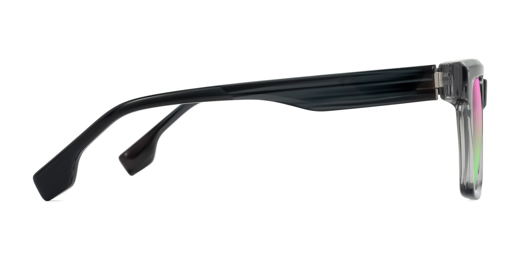 Side of Kieta in Transparent Gray/Gray Brown Striped with Pink / Green Gradient Lenses
