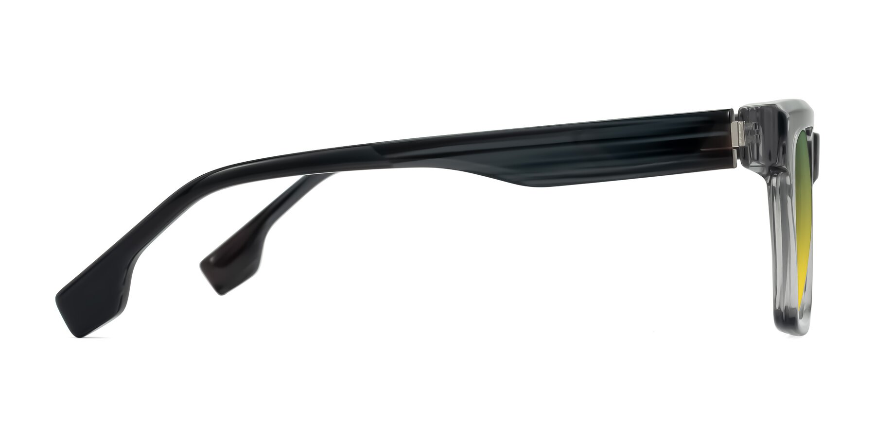 Side of Kieta in Transparent Gray/Gray Brown Striped with Green / Yellow Gradient Lenses