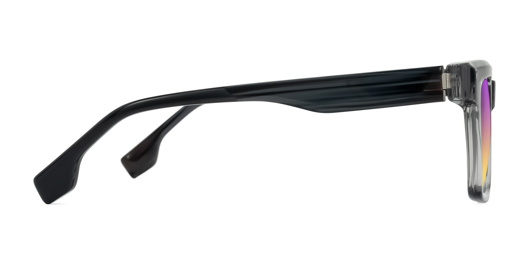 Side of Kieta in Transparent Gray/Gray Brown Striped with Purple / Yellow Gradient Lenses