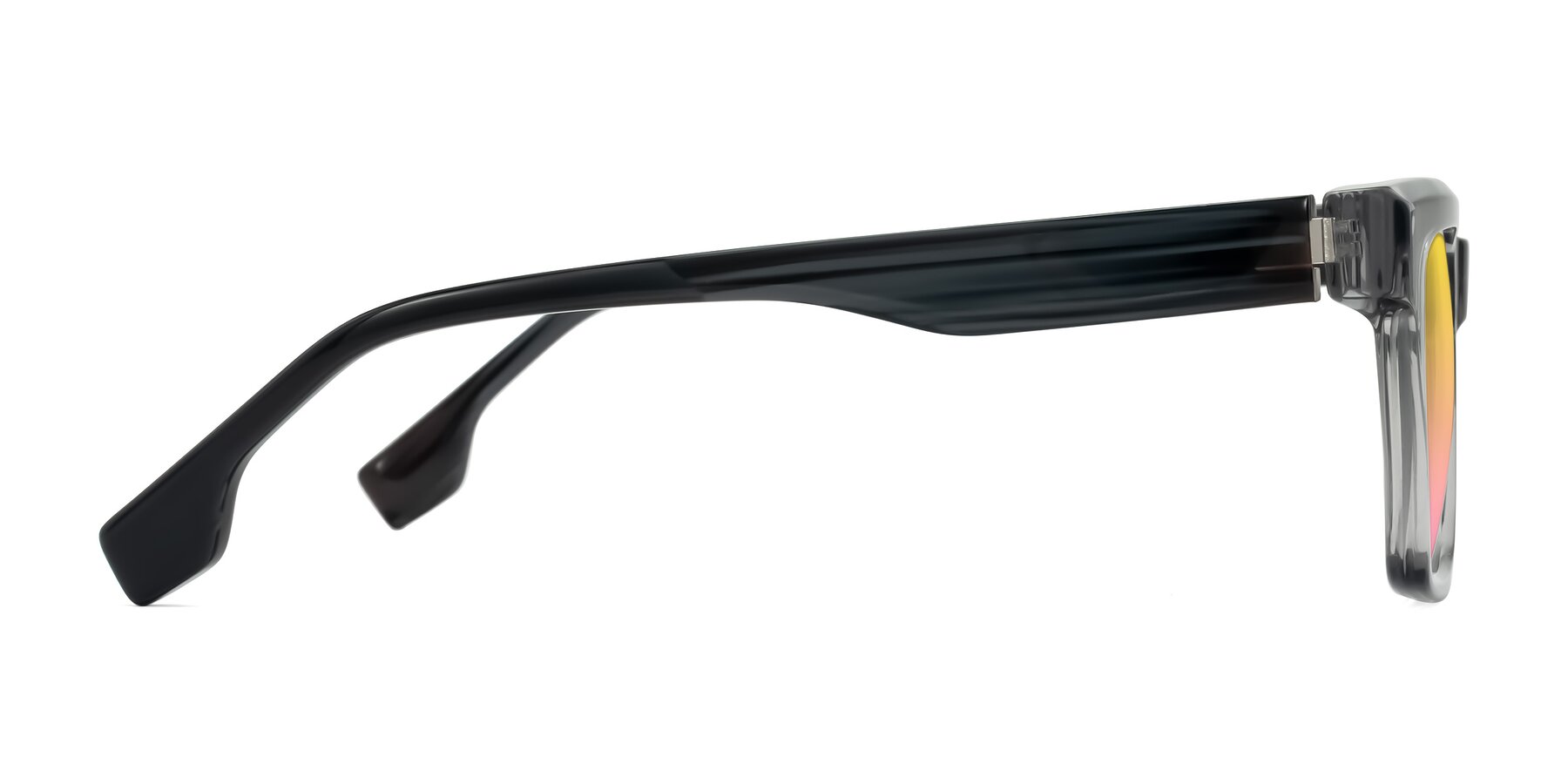 Side of Kieta in Transparent Gray/Gray Brown Striped with Yellow / Pink Gradient Lenses