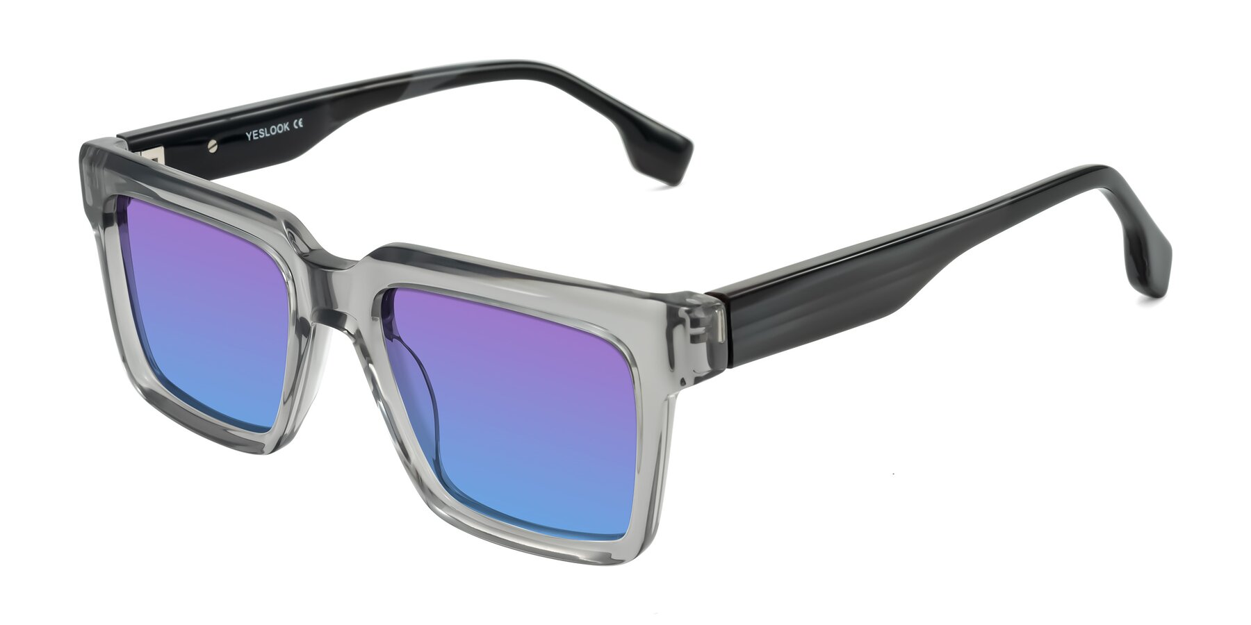 Angle of Kieta in Transparent Gray/Gray Brown Striped with Purple / Blue Gradient Lenses