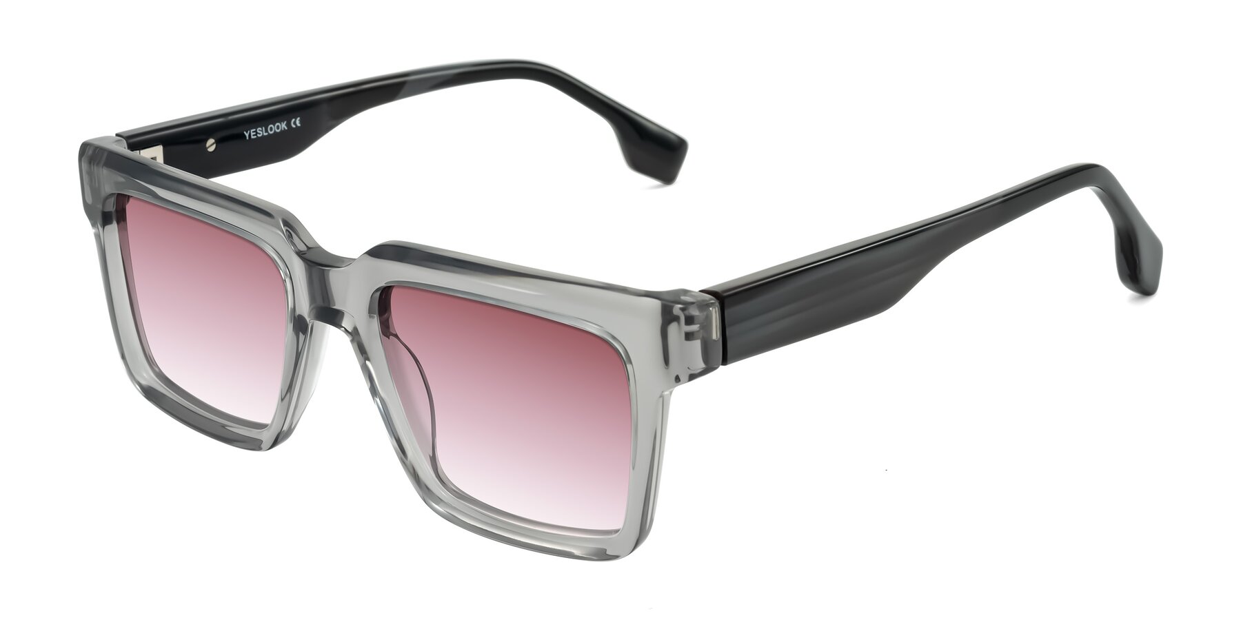 Angle of Kieta in Transparent Gray/Gray Brown Striped with Garnet Gradient Lenses
