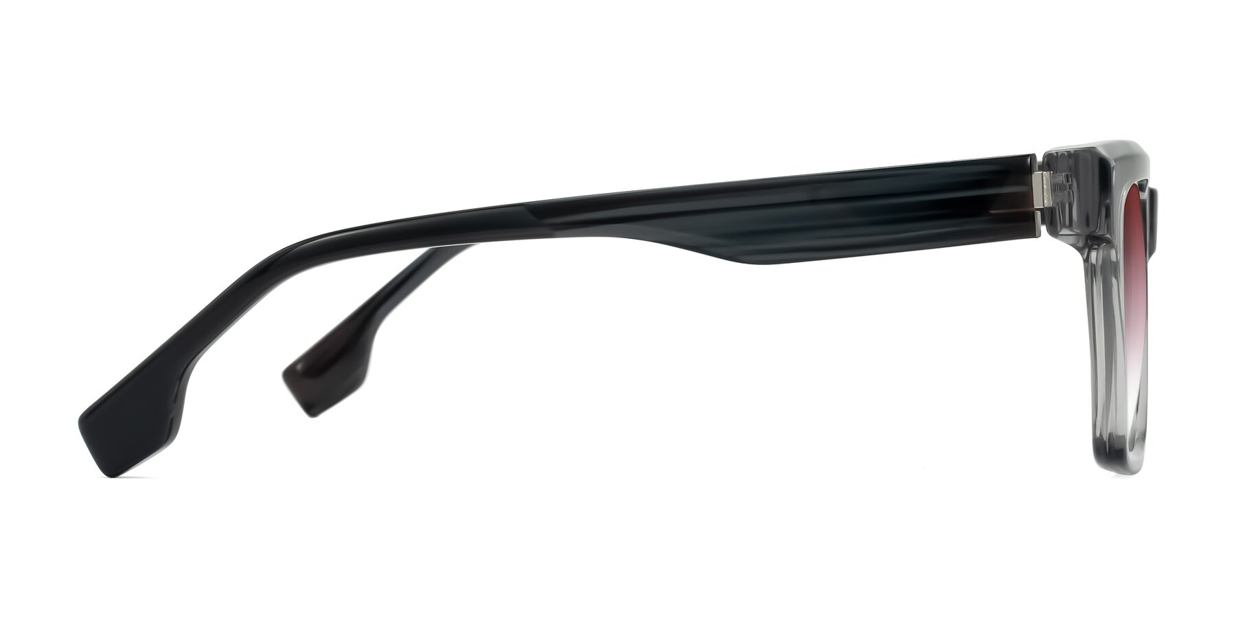 Side of Kieta in Transparent Gray/Gray Brown Striped with Garnet Gradient Lenses