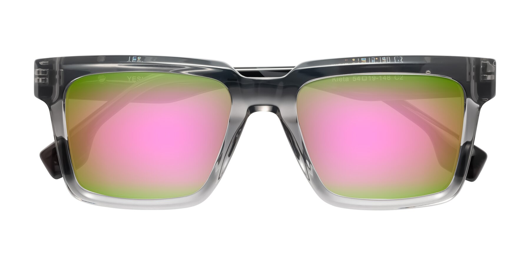 Folded Front of Kieta in Transparent Gray/Gray Brown Striped with Pink Mirrored Lenses