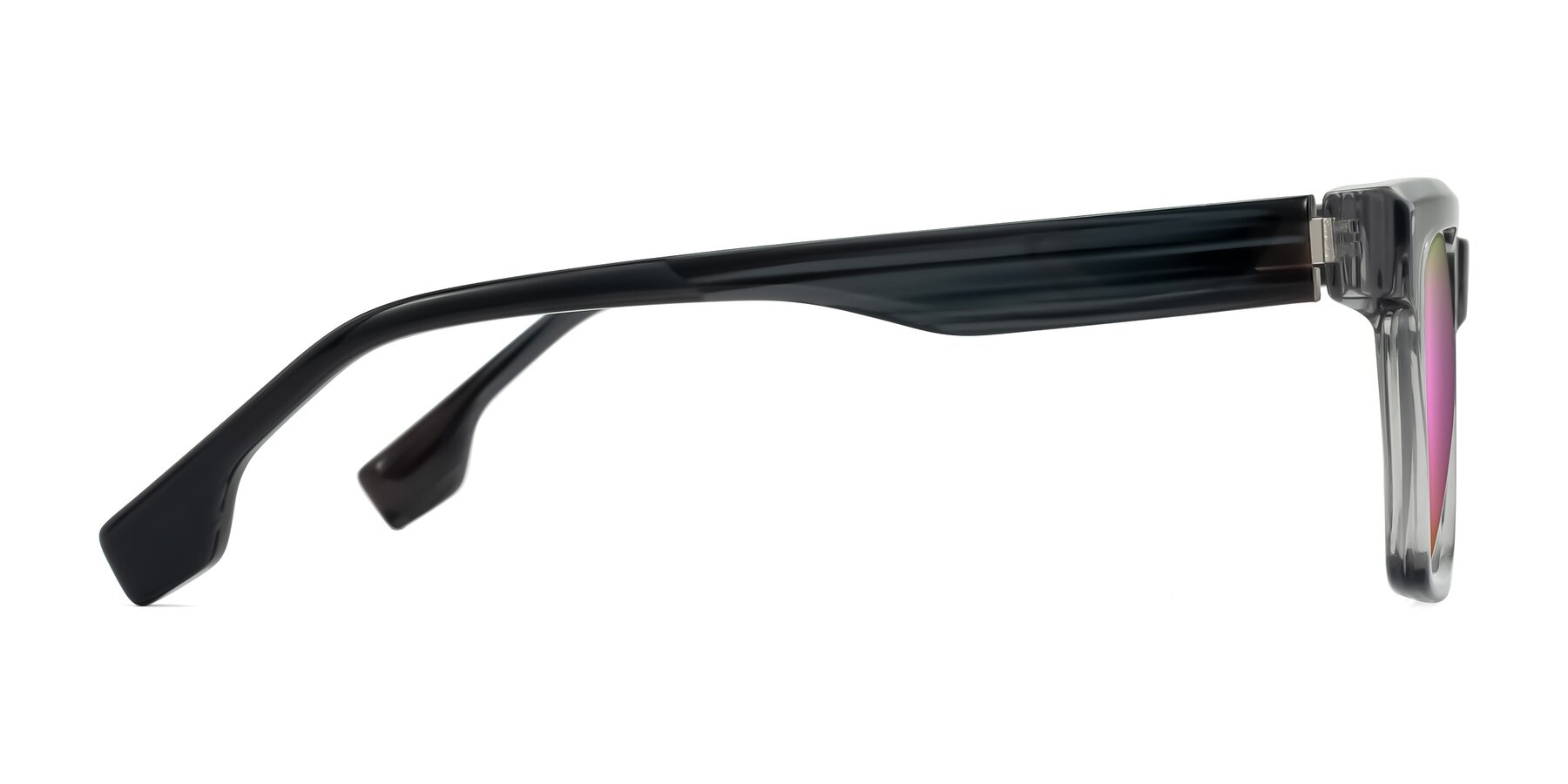 Side of Kieta in Transparent Gray/Gray Brown Striped with Pink Mirrored Lenses