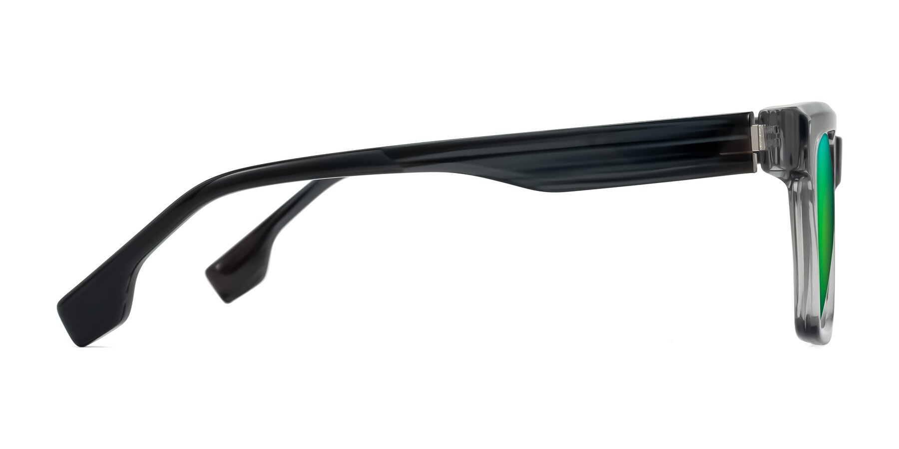 Side of Kieta in Transparent Gray/Gray Brown Striped with Green Mirrored Lenses