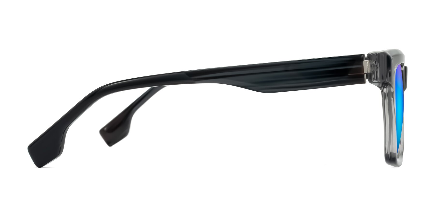 Side of Kieta in Transparent Gray/Gray Brown Striped with Blue Mirrored Lenses