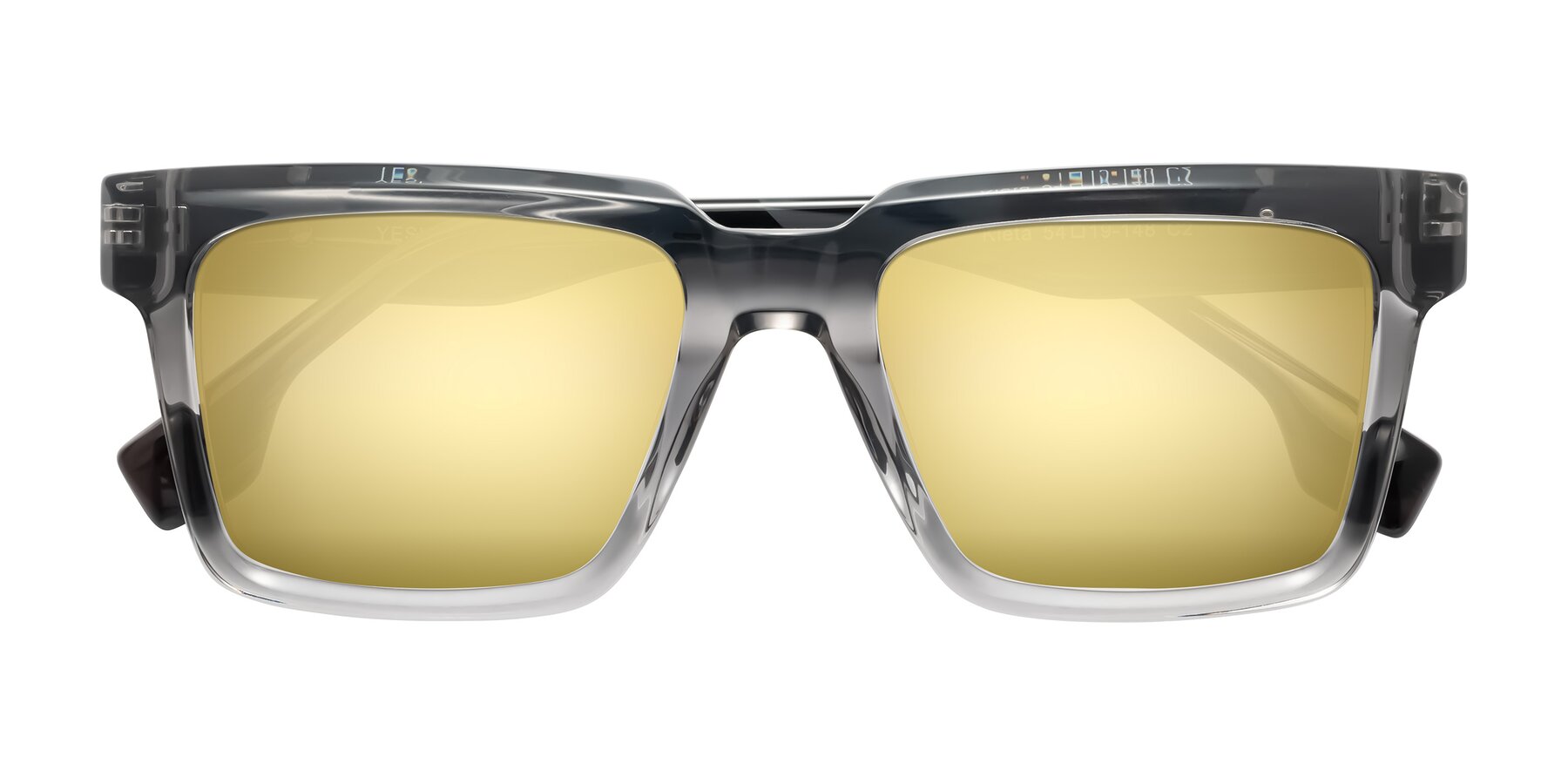 Folded Front of Kieta in Transparent Gray/Gray Brown Striped with Gold Mirrored Lenses