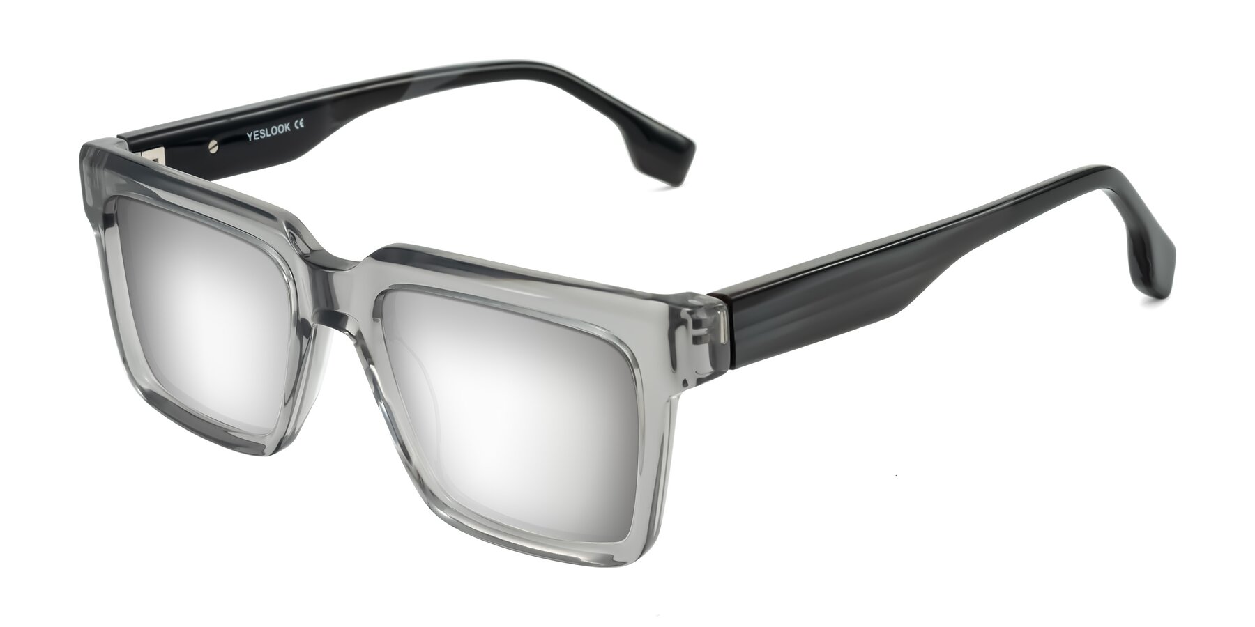 Angle of Kieta in Transparent Gray/Gray Brown Striped with Silver Mirrored Lenses