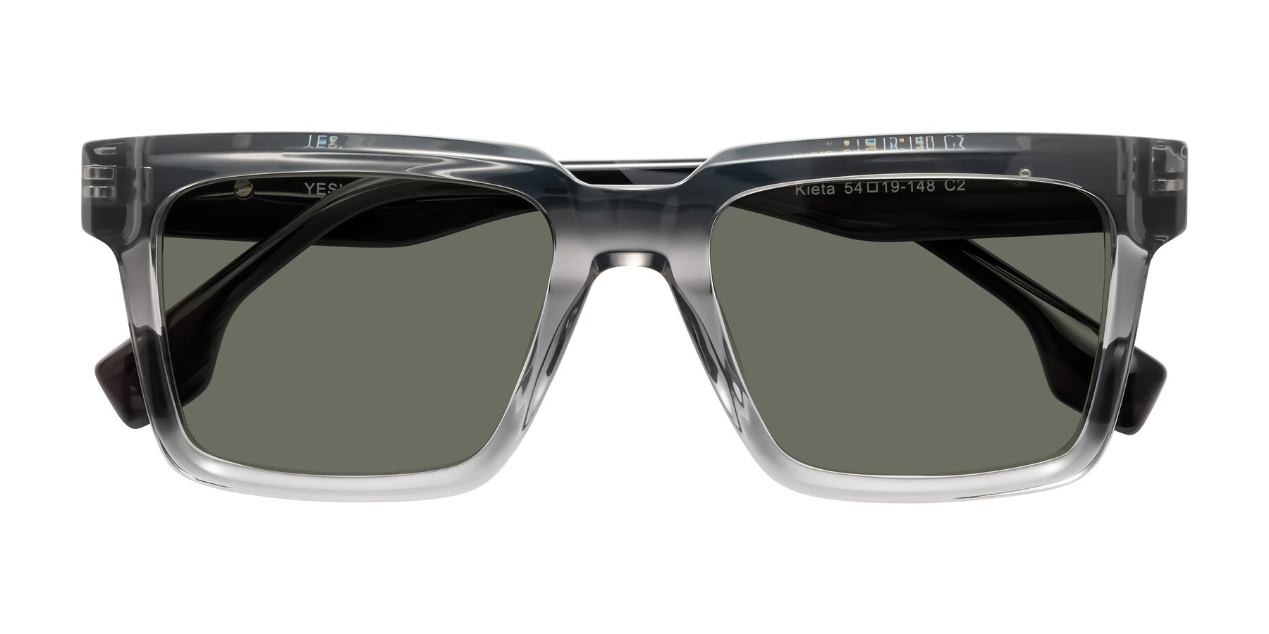 Folded Front of Kieta in Transparent Gray/Gray Brown Striped with Gray Polarized Lenses