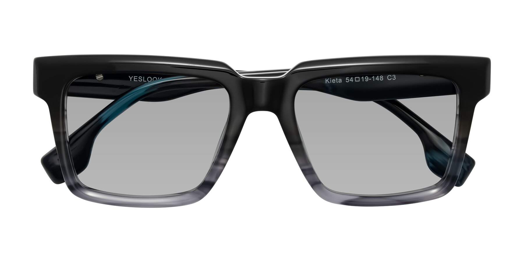 Folded Front of Kieta in Gradient Gray/Blue Striped with Light Gray Tinted Lenses