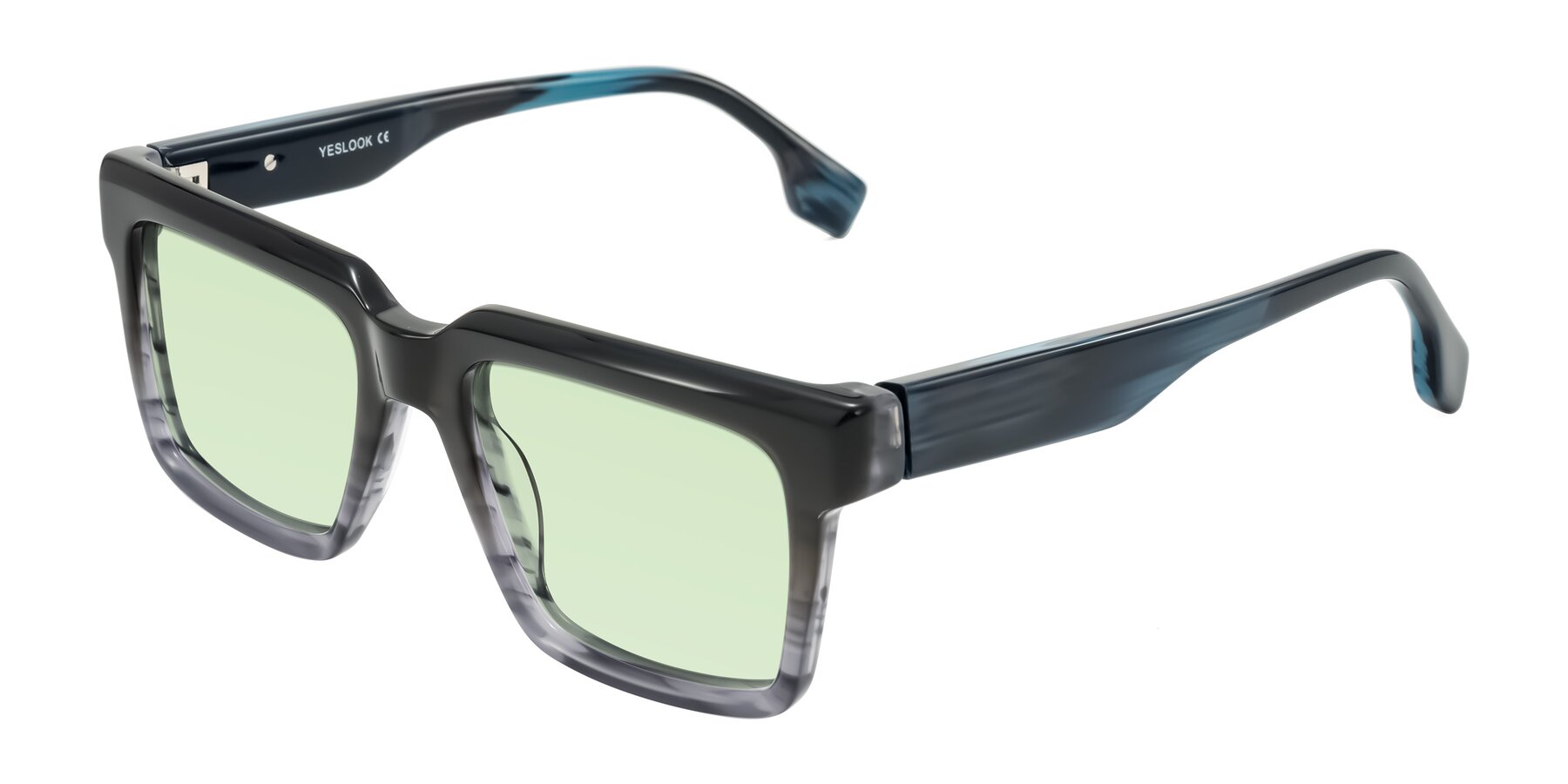 Angle of Kieta in Gradient Gray/Blue Striped with Light Green Tinted Lenses