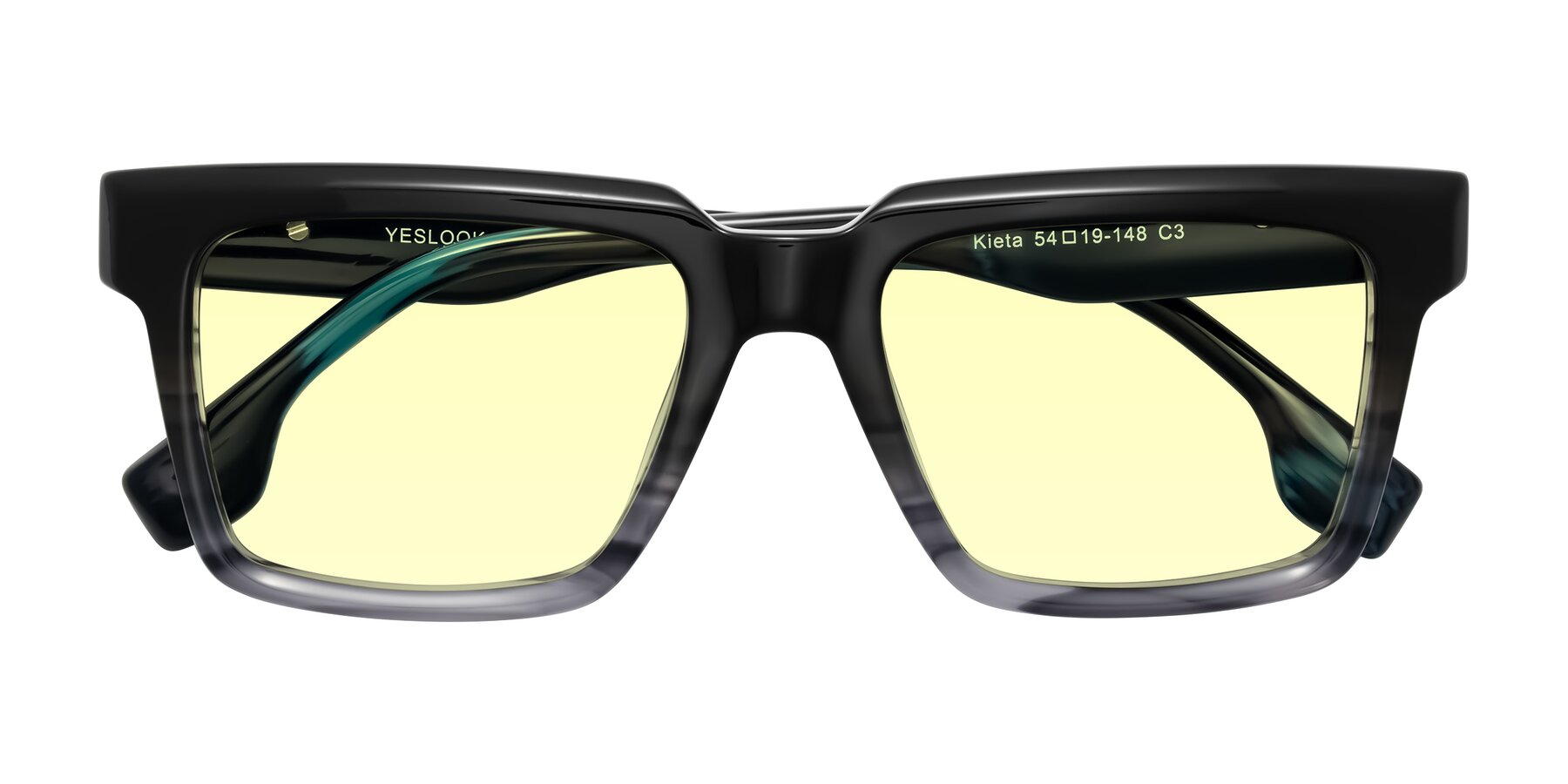 Folded Front of Kieta in Gradient Gray/Blue Striped with Light Yellow Tinted Lenses