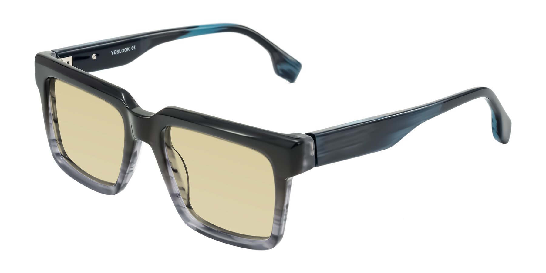 Angle of Kieta in Gradient Gray/Blue Striped with Light Champagne Tinted Lenses
