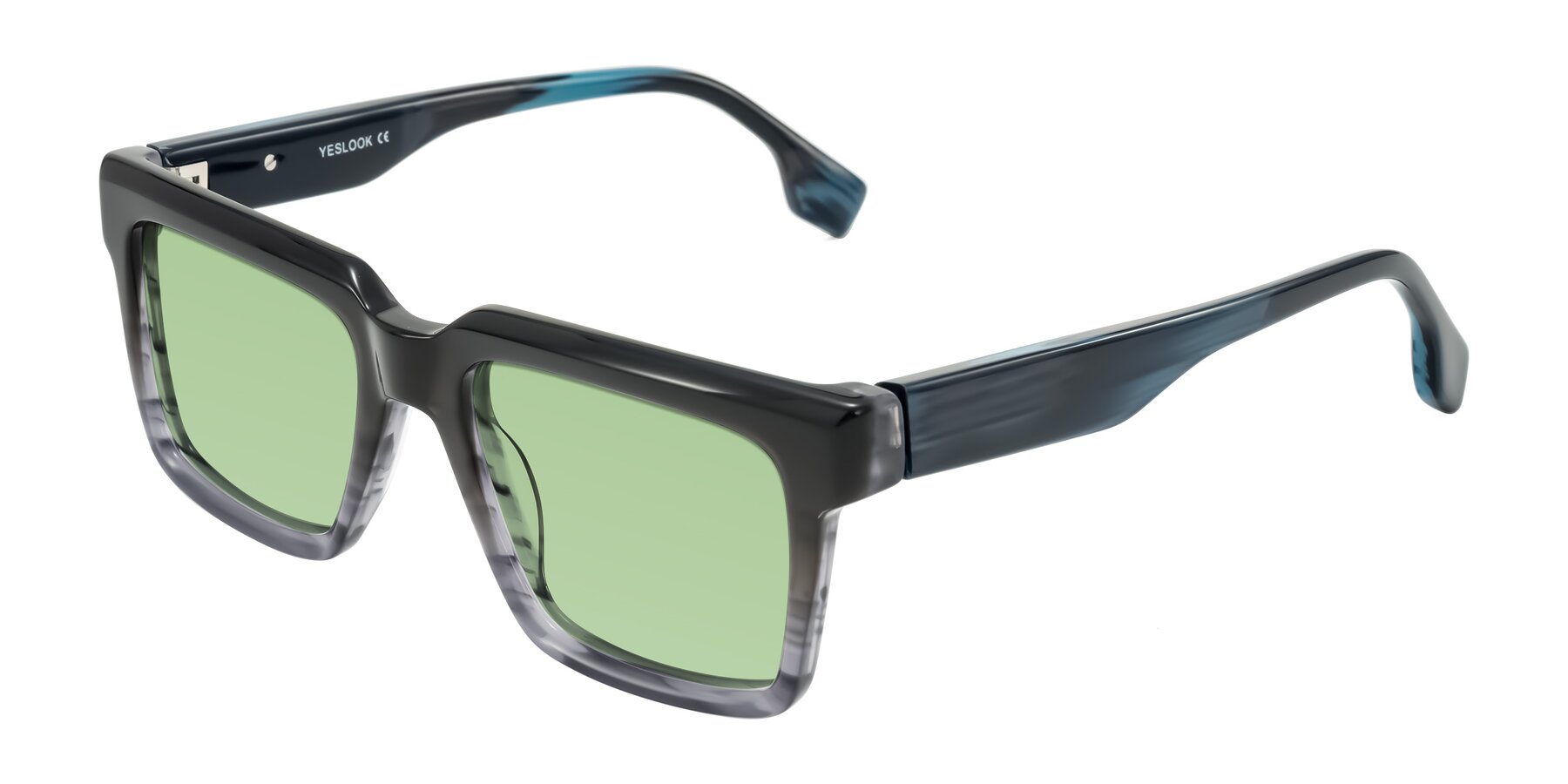 Angle of Kieta in Gradient Gray/Blue Striped with Medium Green Tinted Lenses