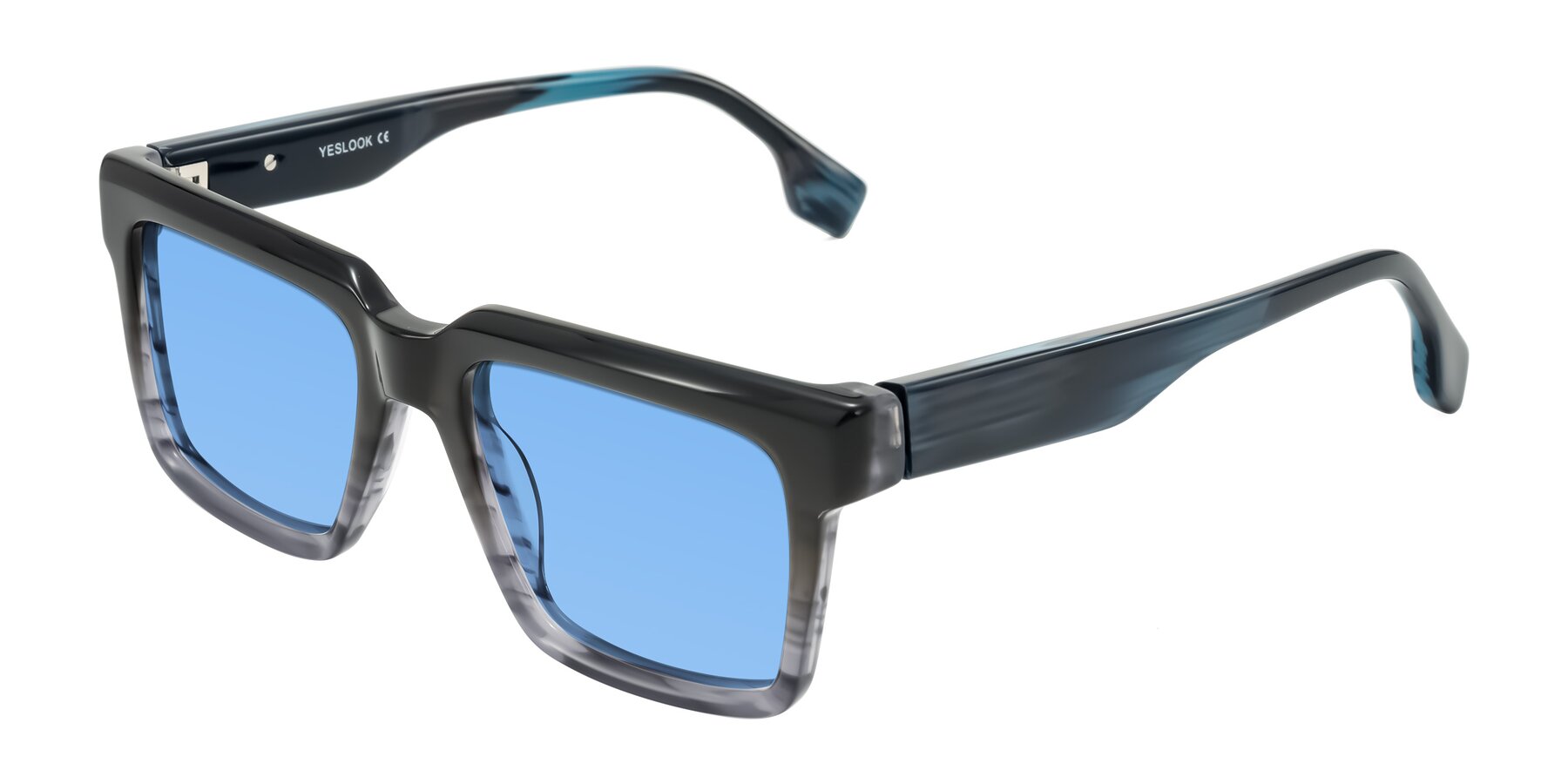 Angle of Kieta in Gradient Gray/Blue Striped with Medium Blue Tinted Lenses