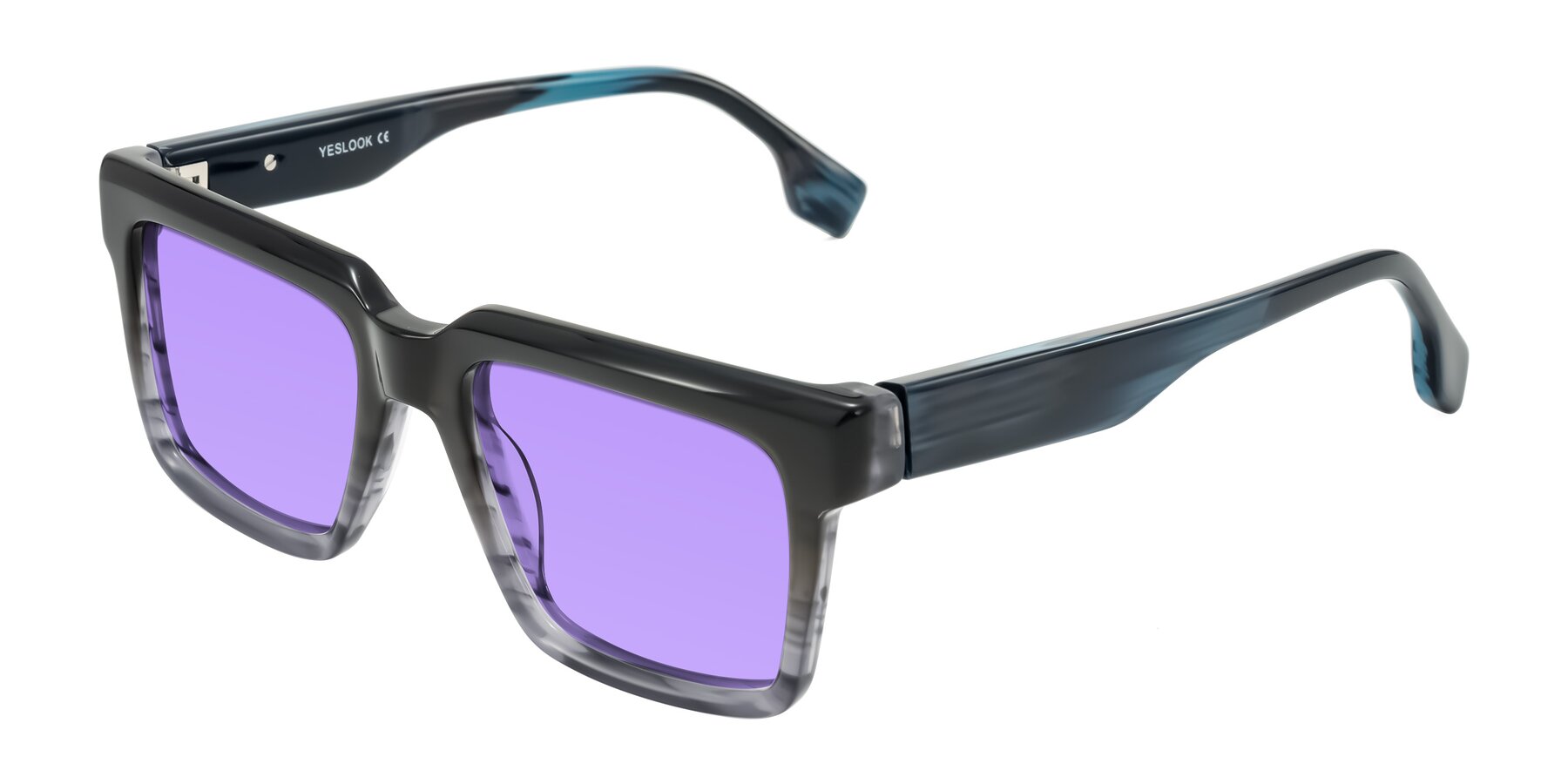Angle of Kieta in Gradient Gray/Blue Striped with Medium Purple Tinted Lenses