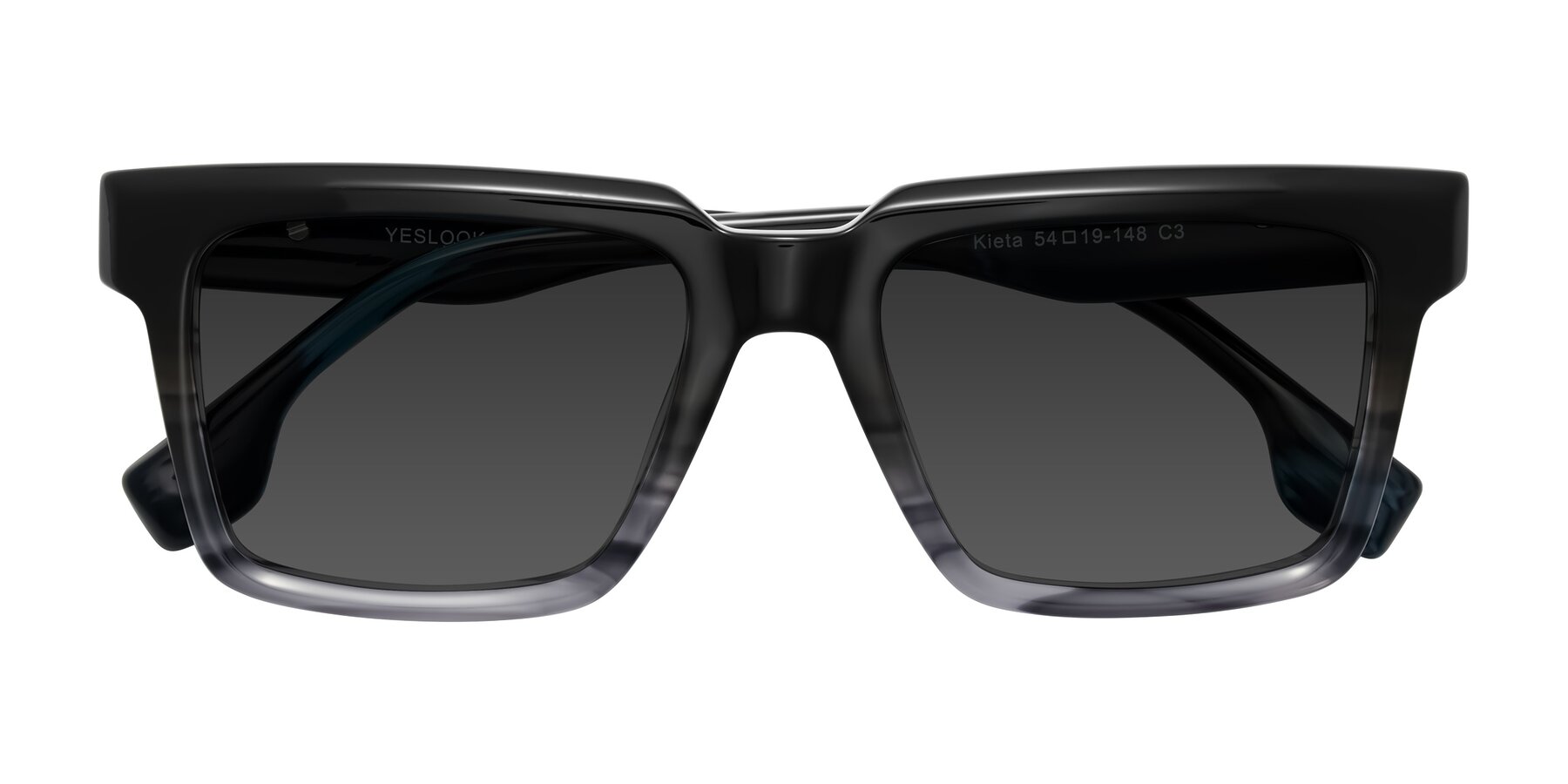 Folded Front of Kieta in Gradient Gray/Blue Striped with Gray Tinted Lenses