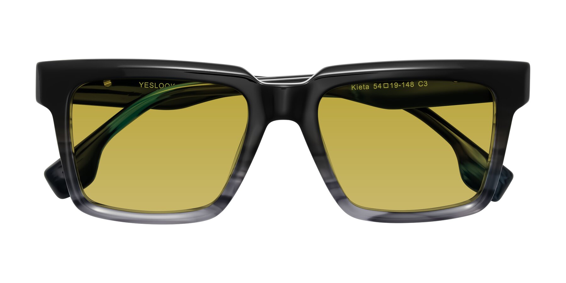 Folded Front of Kieta in Gradient Gray/Blue Striped with Champagne Tinted Lenses