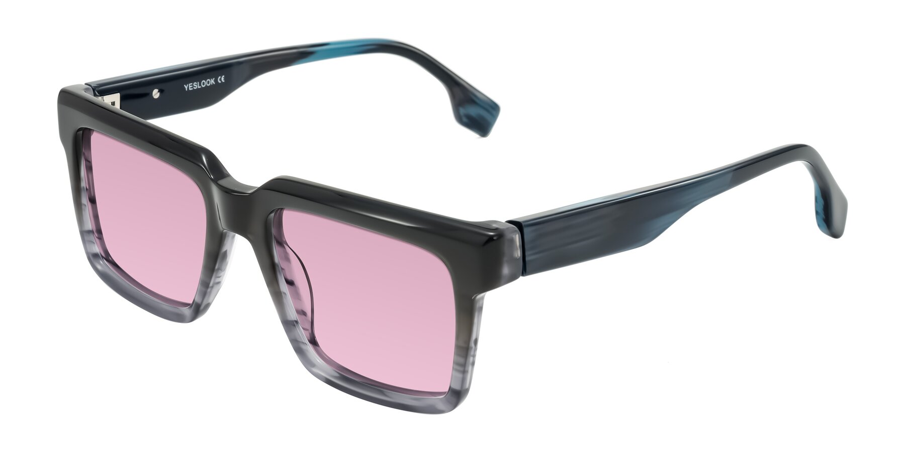 Angle of Kieta in Gradient Gray/Blue Striped with Light Wine Tinted Lenses