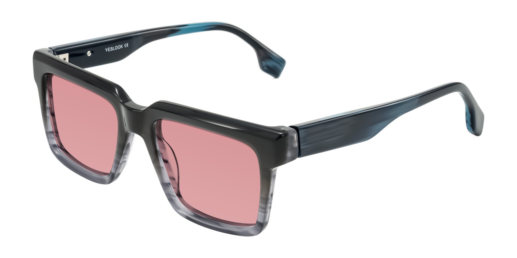 Angle of Kieta in Gradient Gray/Blue Striped with Medium Garnet Tinted Lenses
