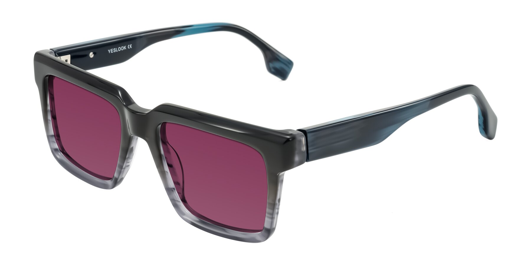 Angle of Kieta in Gradient Gray/Blue Striped with Wine Tinted Lenses