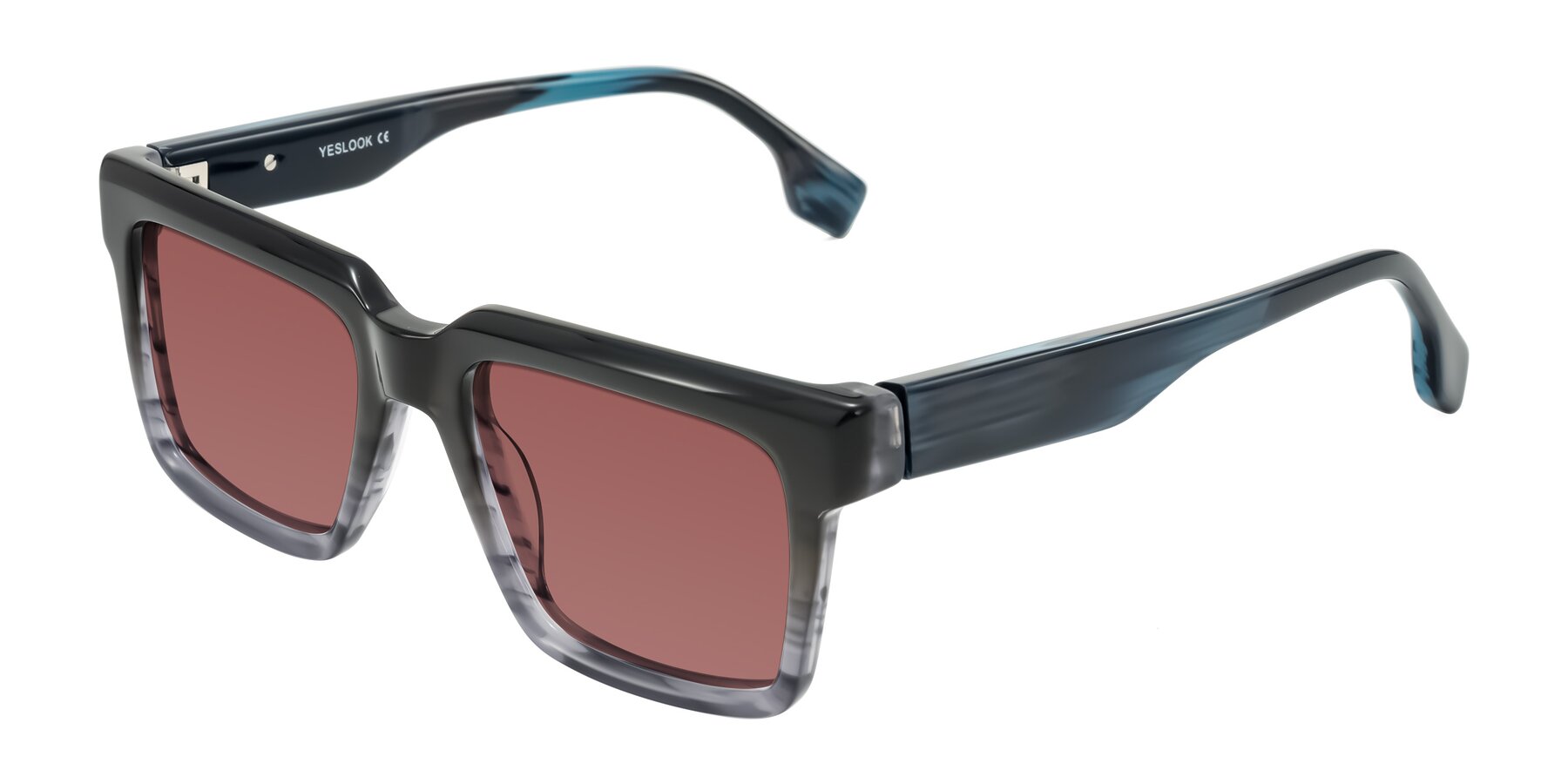 Angle of Kieta in Gradient Gray/Blue Striped with Garnet Tinted Lenses
